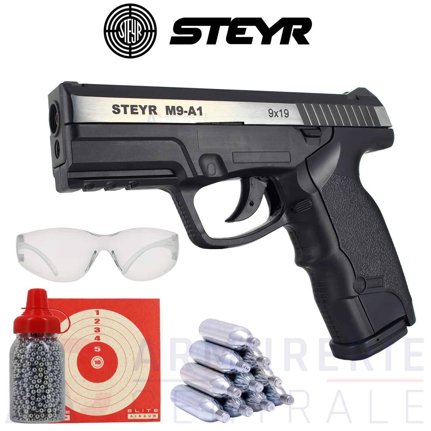 Pack pistolet STEYR M9-A1 Dual tone 4.5mm BB's (3 Joules) Pack pistolet STEYR M9-A1 Dual tone 4.5mm BB's (3 Joules)