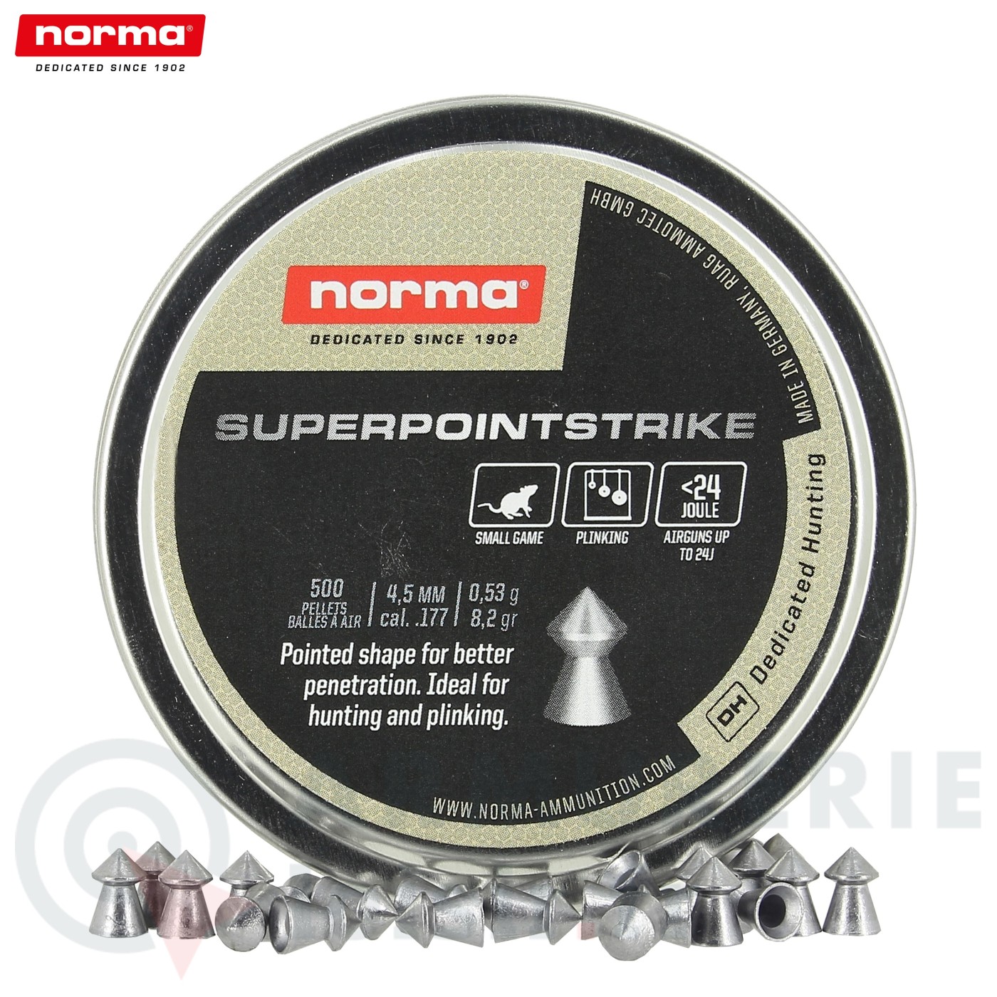 Boite de 500 Plombs Norma Superpointstrike 4.5mm 0.53g Boite de 500 Plombs Norma Superpointstrike 4.5mm 0.53g