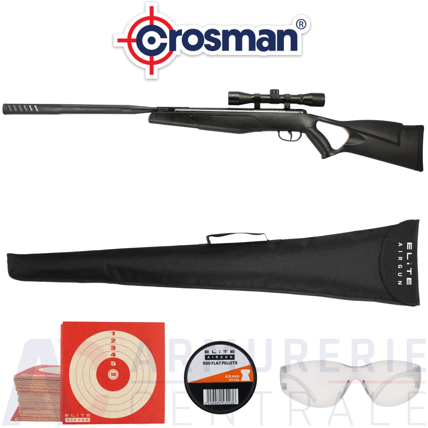 Pack carabine Crosman F4 4.5 mm (19.9 Joules) Pack carabine Crosman F4 4.5 mm (19.9 Joules)