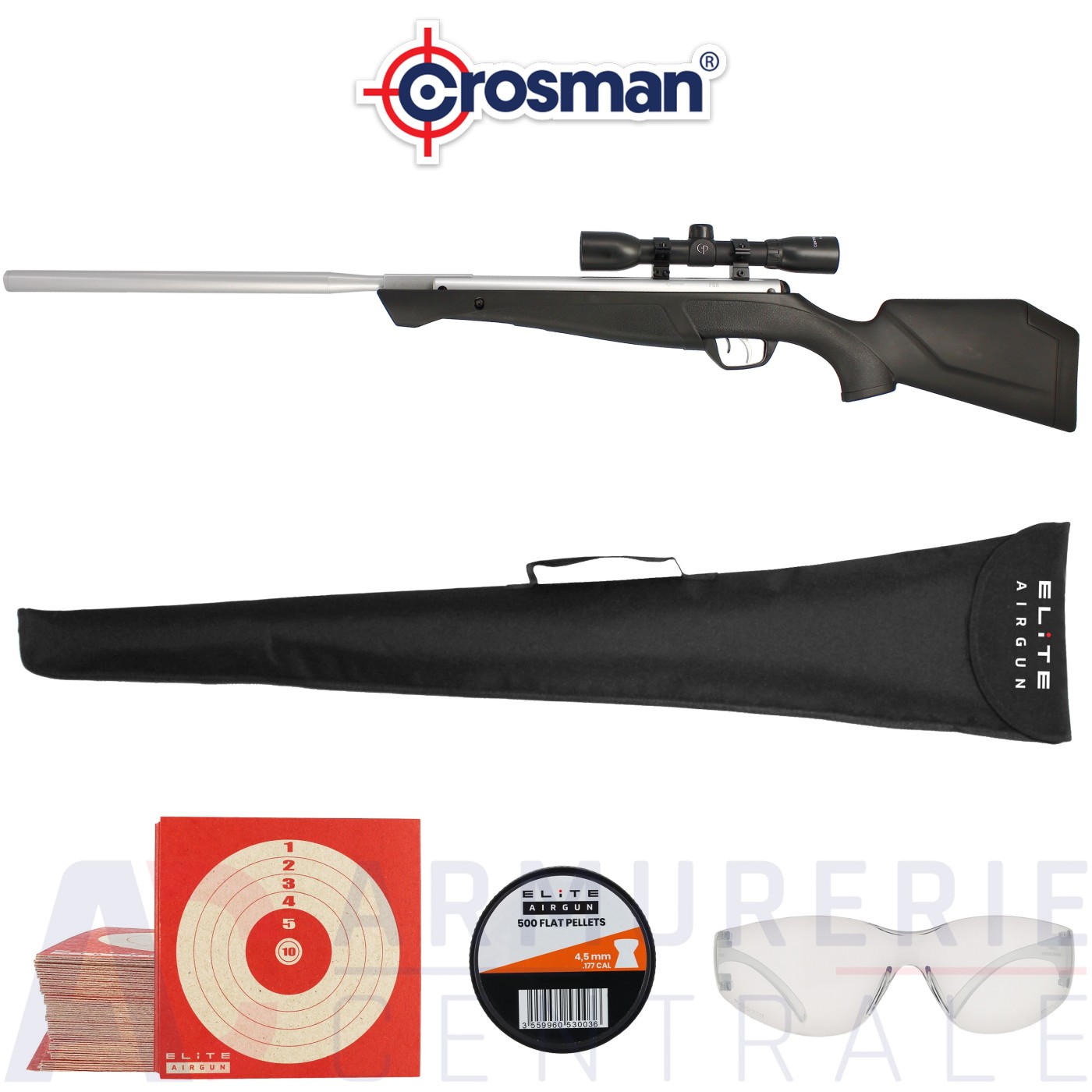 Pack Crosman Silver Fox 4.5mm + lunette 4X32 (19.9 joules) Pack Crosman Silver Fox 4.5mm + lunette 4X32 (19.9 joules)