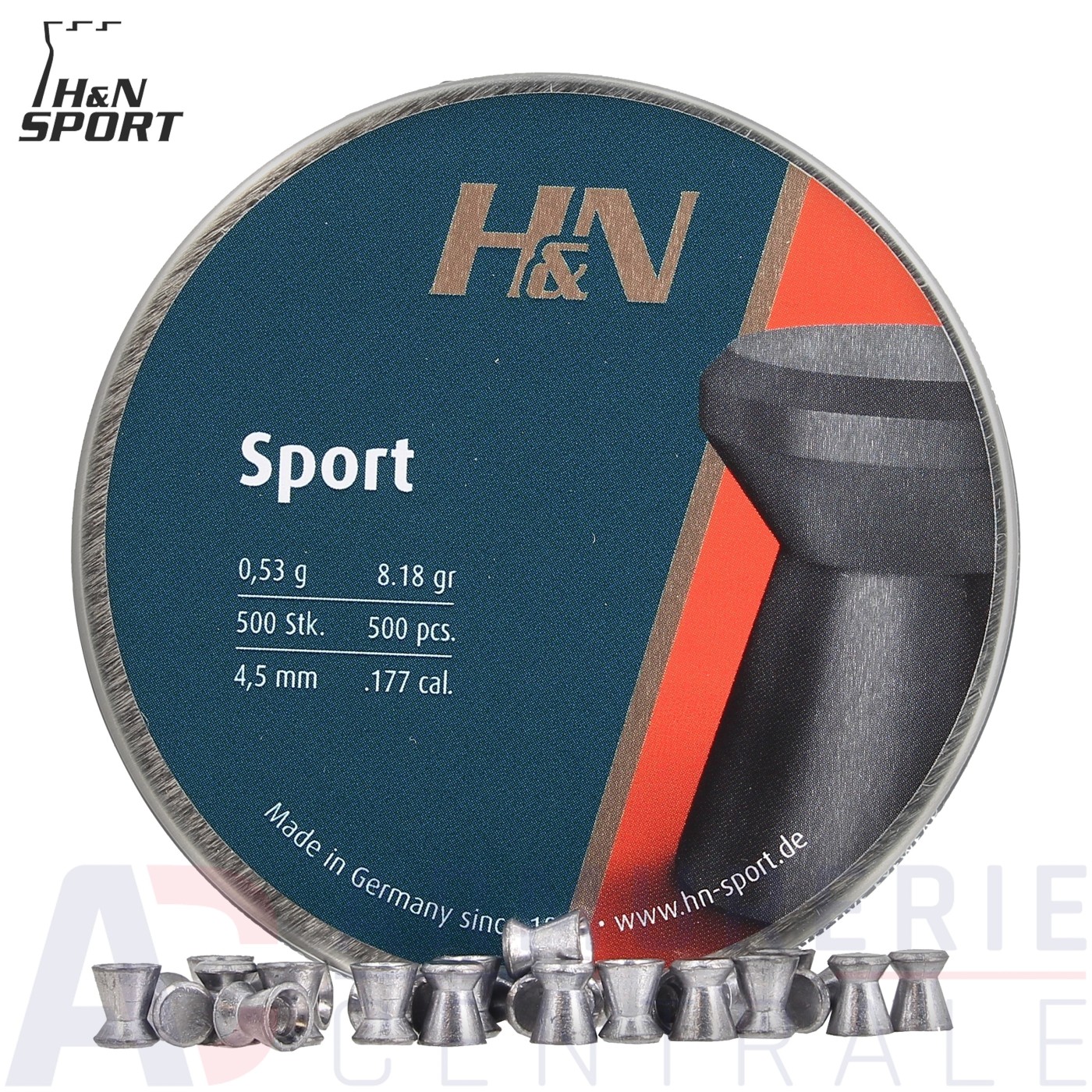 Boite de 500 Plombs H&N Sport - 4,5 mm (0.53 gramme) Boite de 500 Plombs H&N Sport - 4,5 mm (0.53 gramme)