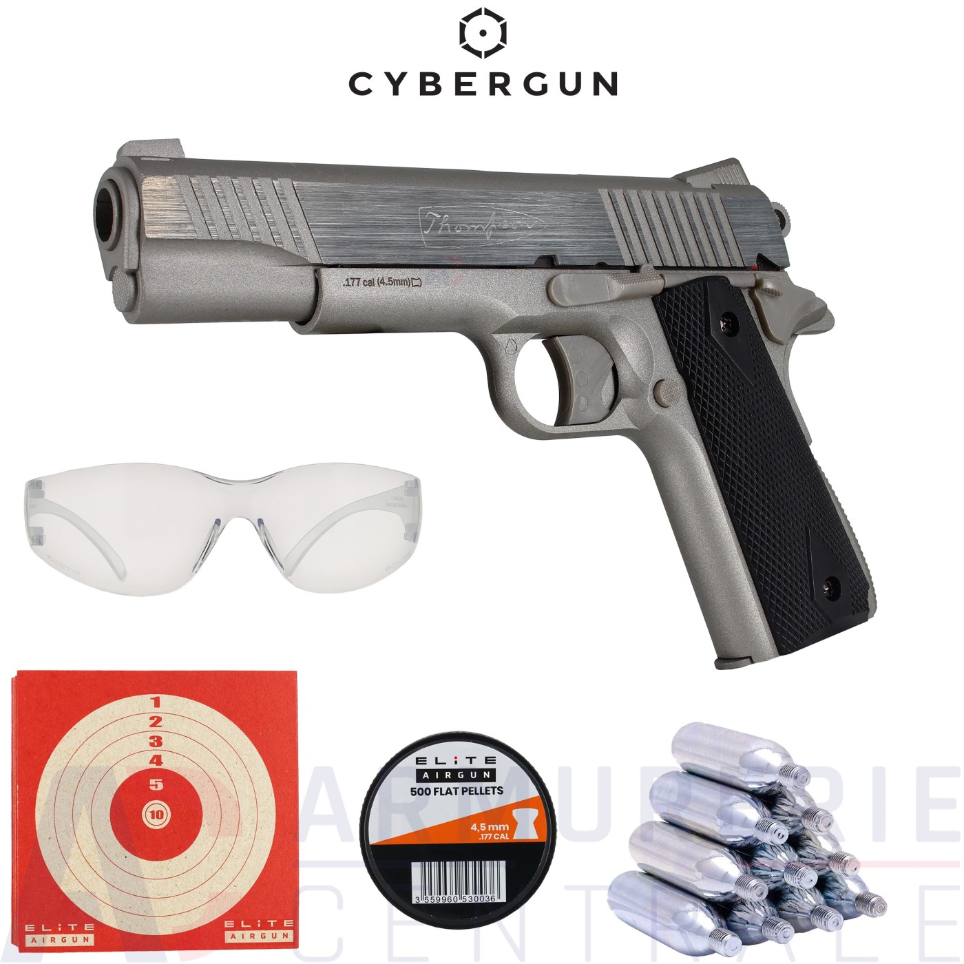 Cybergun Thompson 1911 CO2 Pellets silver 4.5 mm (3 joules) Cybergun Thompson 1911 CO2 Pellets silver 4.5 mm (3 joules)