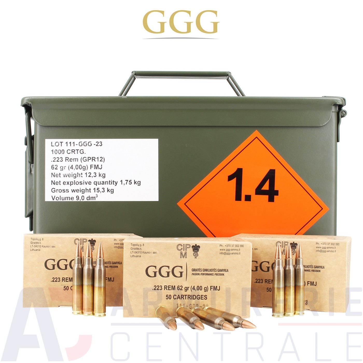 Caisse de 1000 cartouches GGG FMJ - 223 Remington (62 gr) Caisse de 1000 cartouches GGG FMJ - 223 Remington (62 gr)