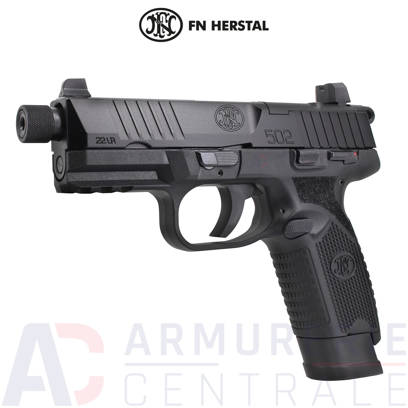 Pistolet FN Herstal 502 Tactical Black fileté - 22LR Pistolet FN Herstal 502 Tactical Black fileté - 22LR