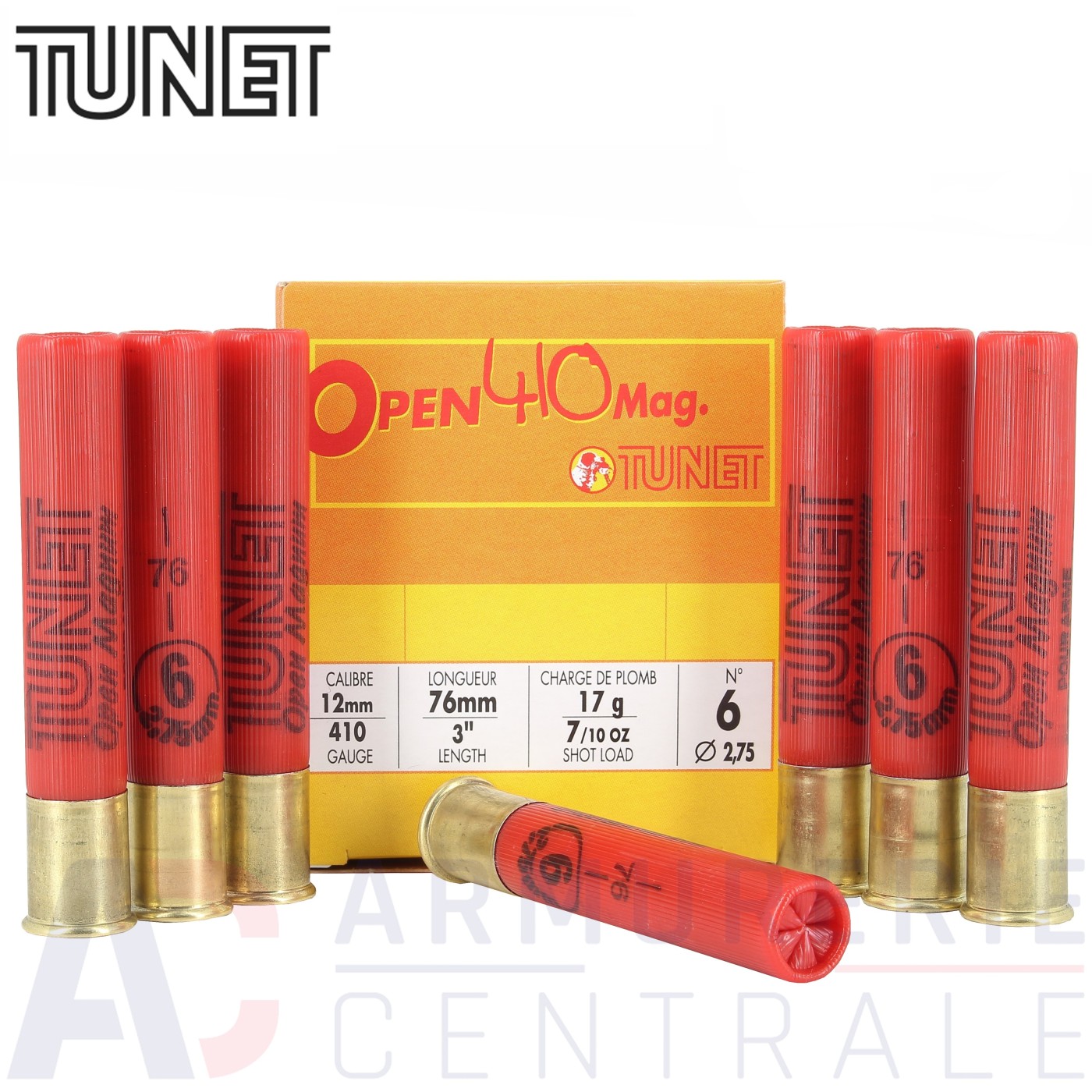 Boite de 25 cartouches Tunet Open 410 Mag n&deg;6 - 12 mm