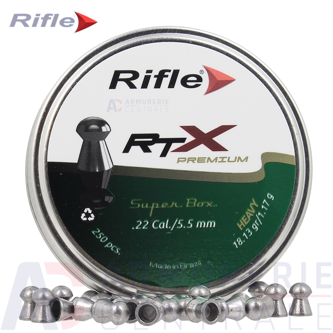 Boite de 250 plombs Rifle RTX Premium Heavy - 5.5 mm (1.17g) Boite de 250 plombs Rifle RTX Premium Heavy - 5.5 mm (1.17g)