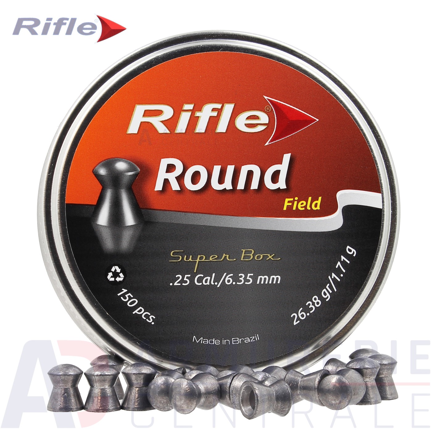 150 plombs Rifle Round Field - 6.35mm / .25 (1.71 grammes)
