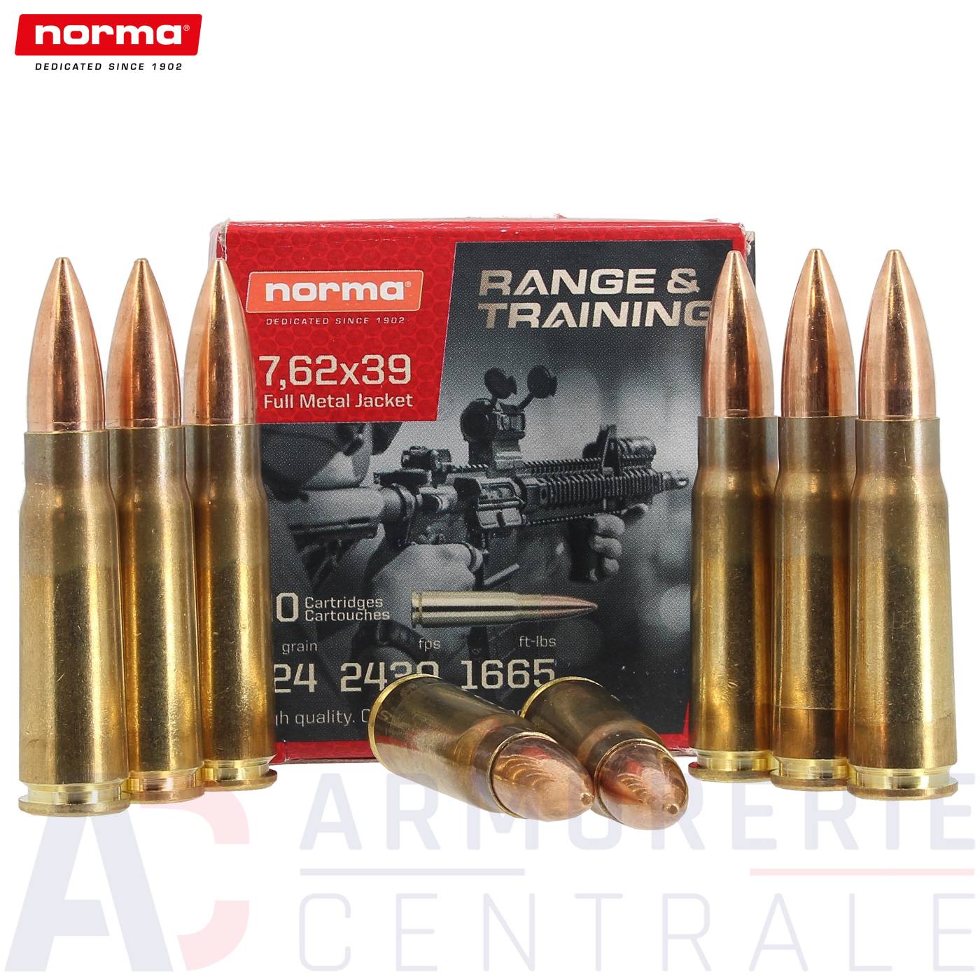 20 munitions Norma Range & Training FMJ - 7.62X39 (124 grains)