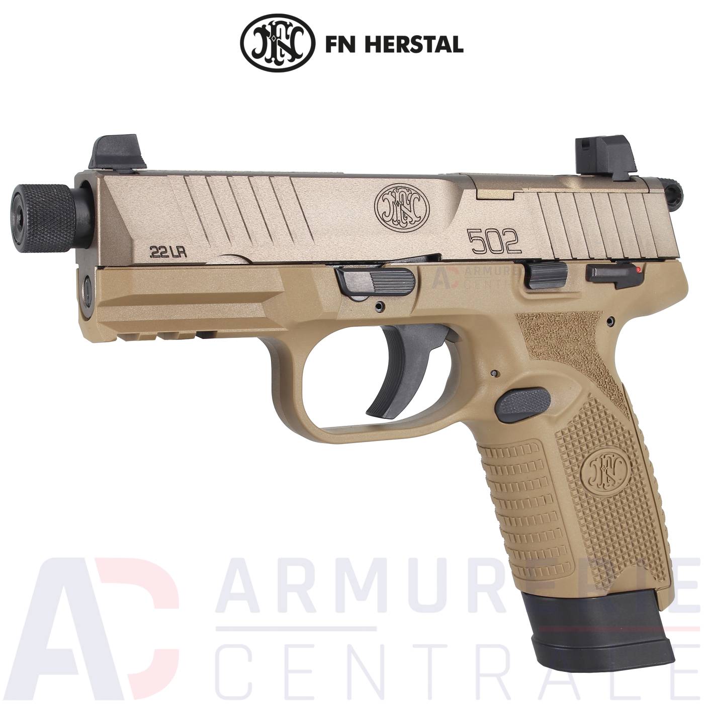 Pistolet FN Herstal 502 Tactical FDE fileté - 22LR Pistolet FN Herstal 502 Tactical FDE fileté - 22LR