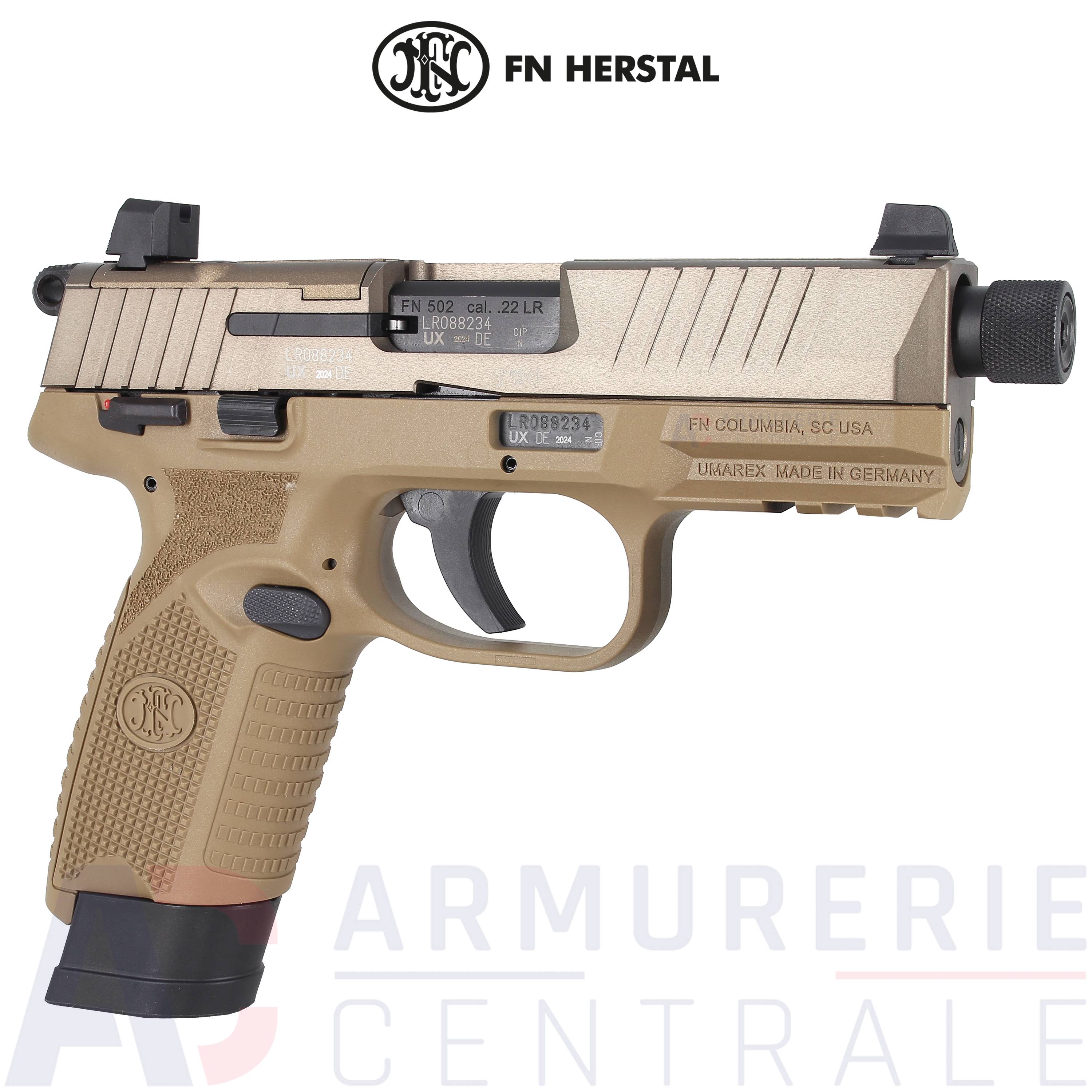 Pistolet FN Herstal 502 Tactical FDE Filet 22LR Armurerie Centrale