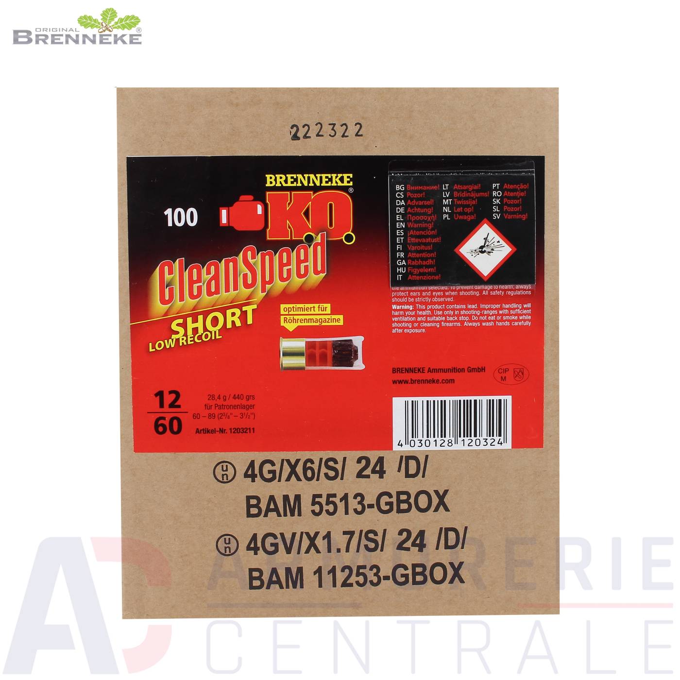 100 cartouches Brenneke Cleanspeed Short - 12/60