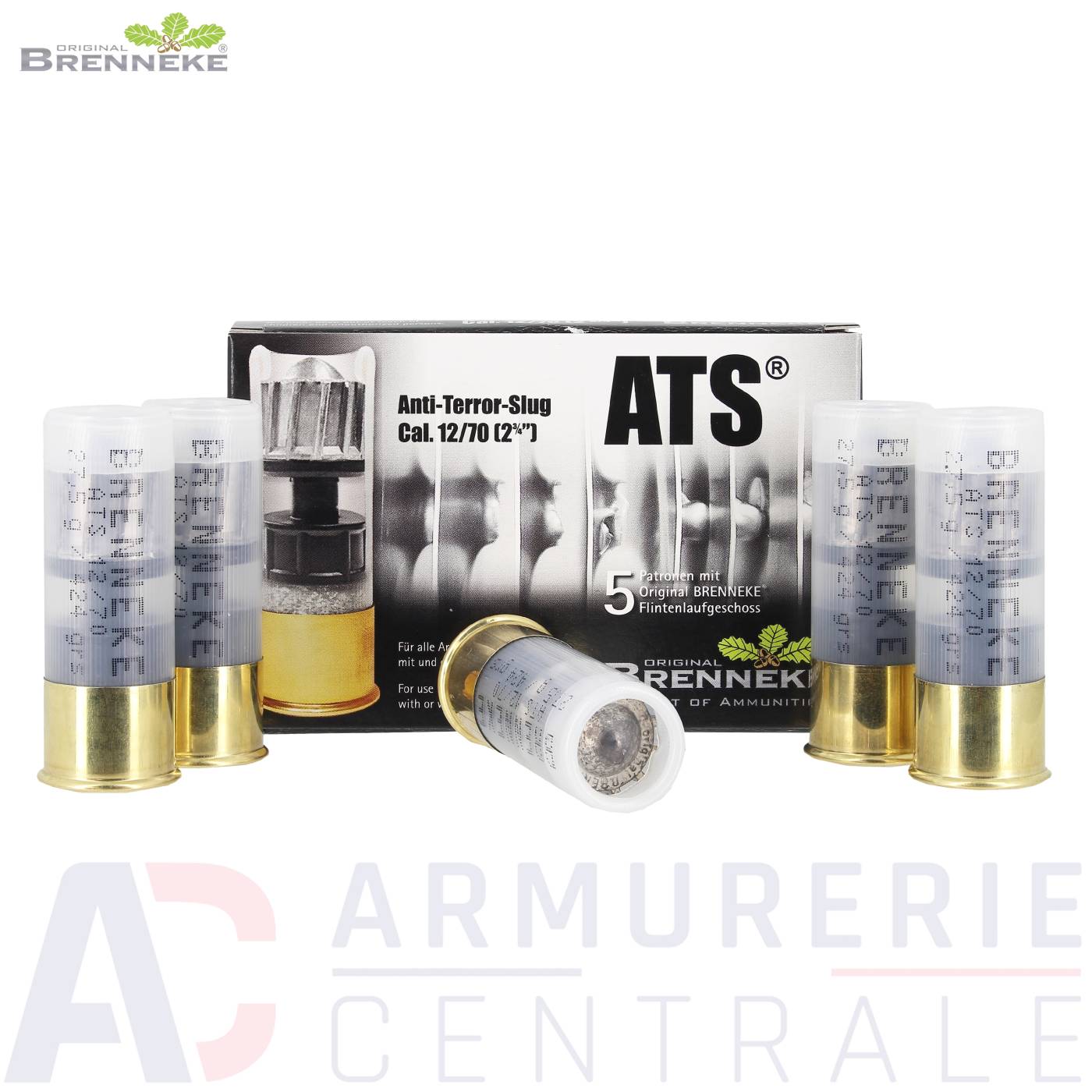 5 cartouches Brenneke ATS Anti-Terror-Slug 12/70