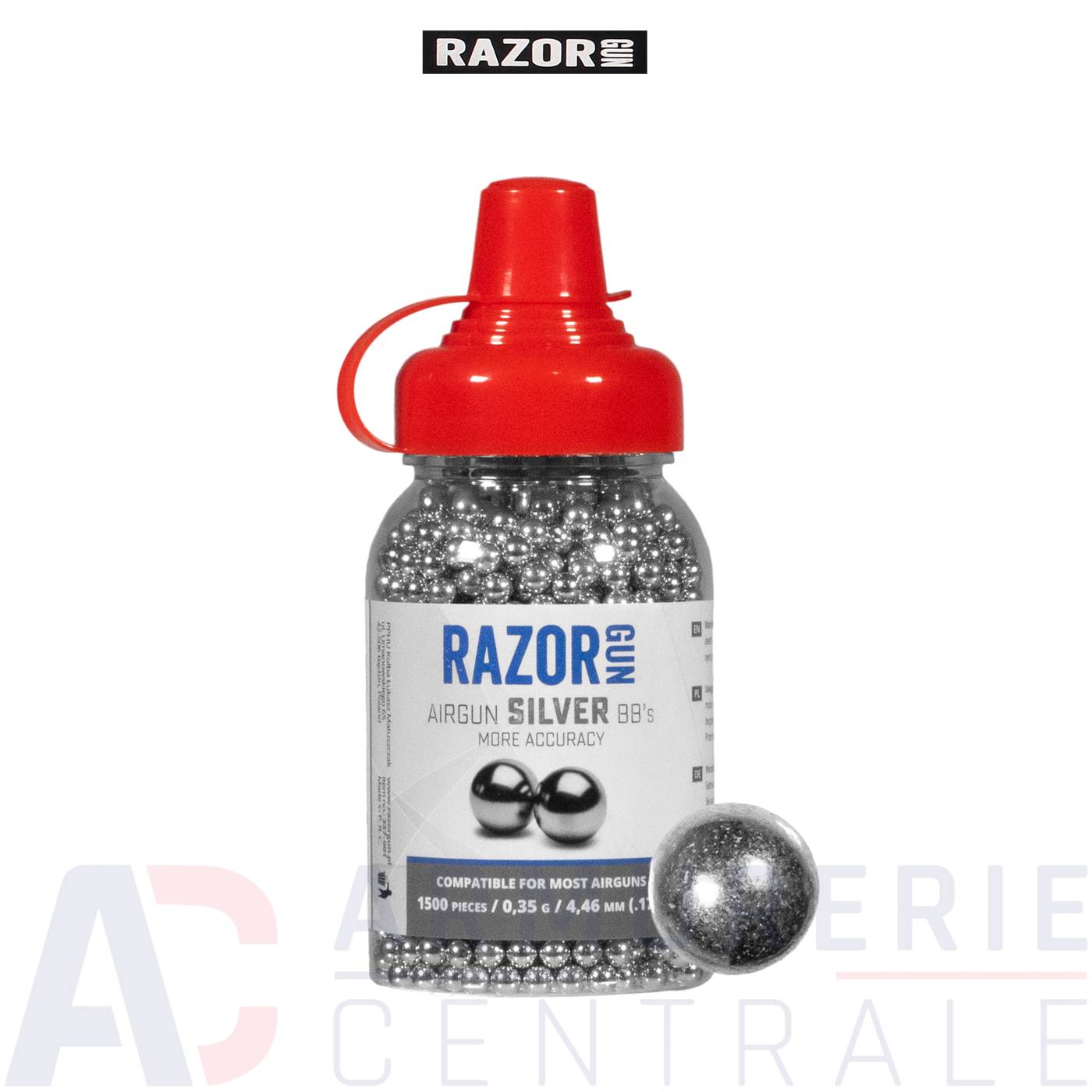 1500 billes acier Razor Gun Silver - 4,5 mm BB'S 1500 billes acier Razor Gun Silver - 4,5 mm BB'S