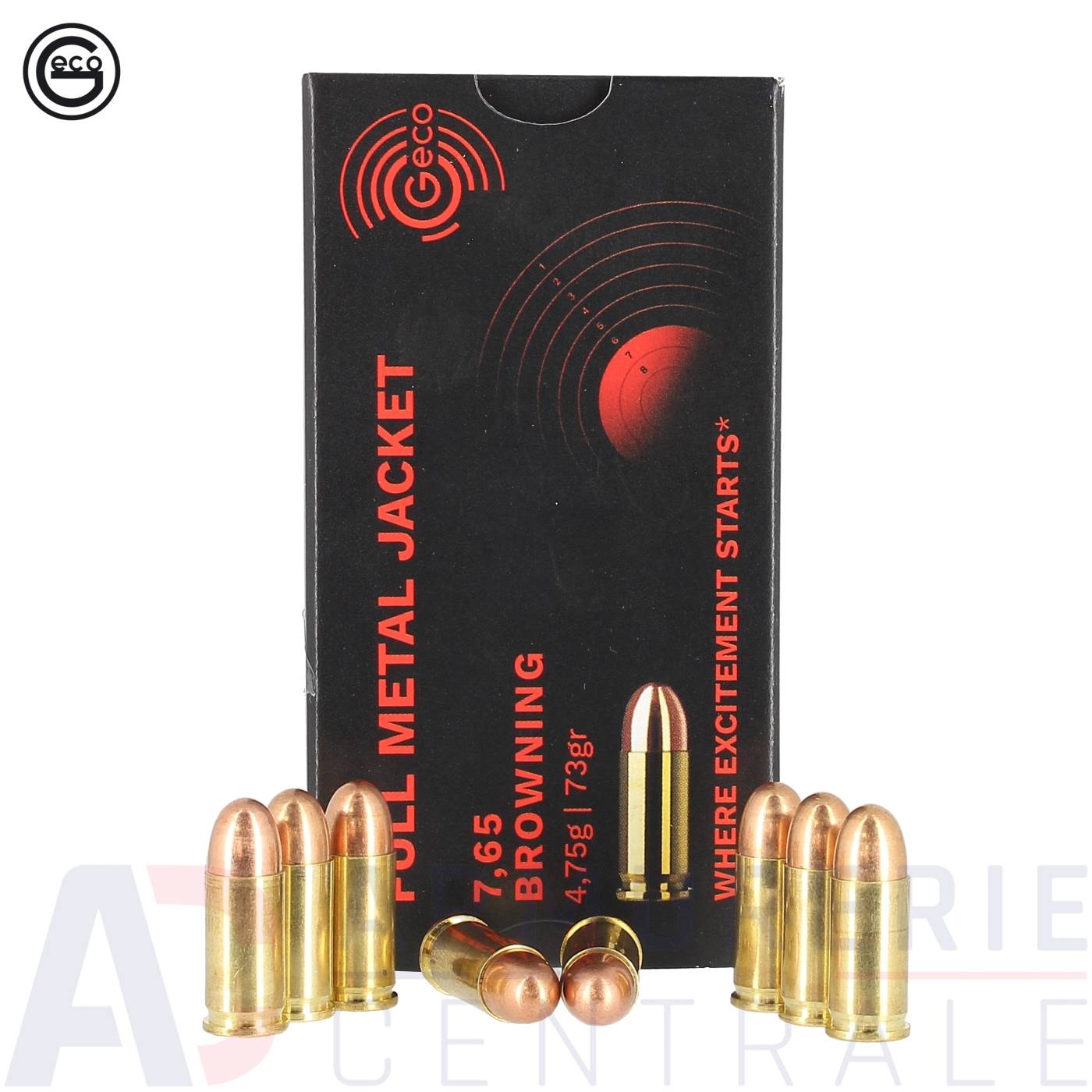 50 cartouches Geco FMJ - 32 Auto / 7.65mm (73 gr)