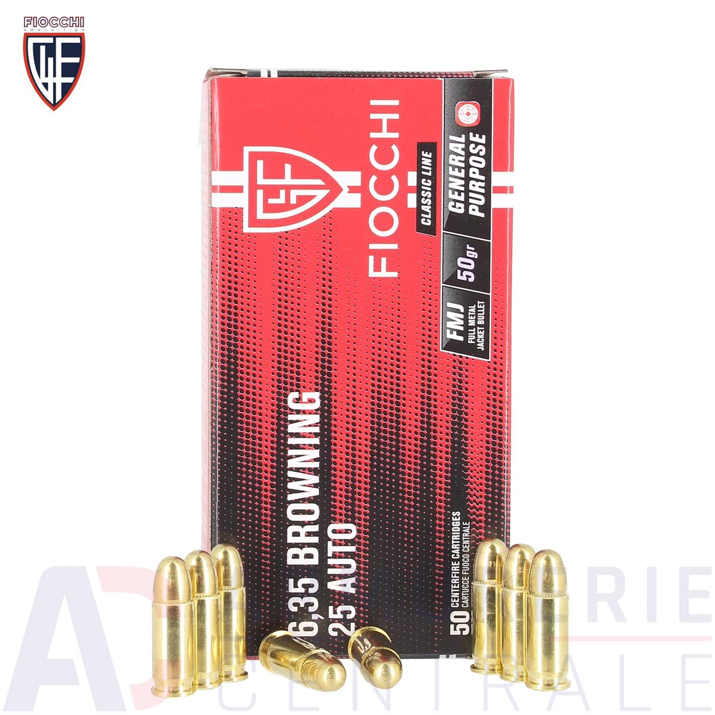 50 cartouches Fiocchi FMJ 50 grains - 6.35 Browning / 25 ACP