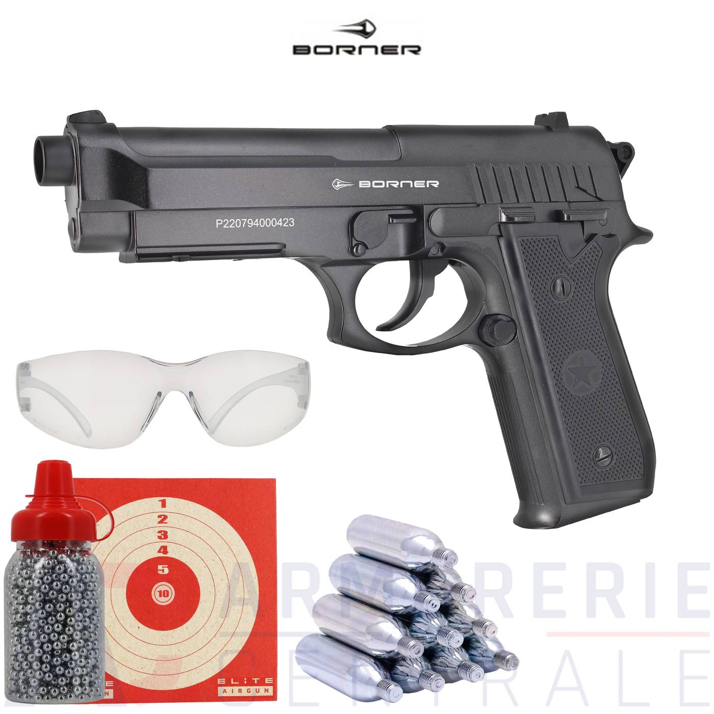Pistolet CO2 Borner 92M - 4,5 mm BB'S (3 Joules) Pistolet CO2 Borner 92M - 4,5 mm BB'S (3 Joules)