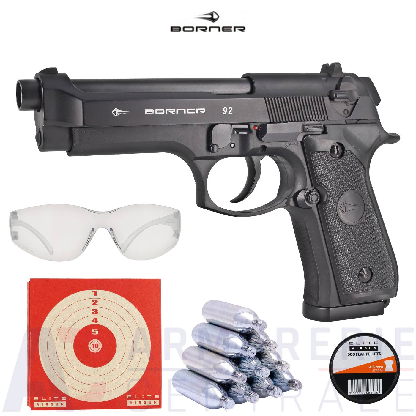 Pistolet Borner 92 Blowback CO2 - 4,5 mm (3 Joules) Pistolet Borner 92 Blowback CO2 - 4,5 mm (3 Joules)
