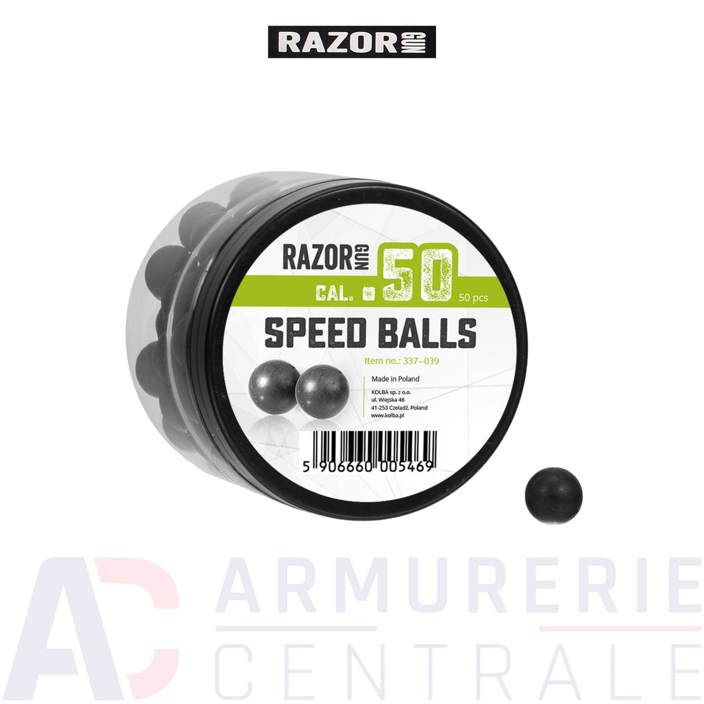 Boite de 50 balles caoutchouc Razor Gun Speed Balls - .50 Boite de 50 balles caoutchouc Razor Gun Speed Balls - .50