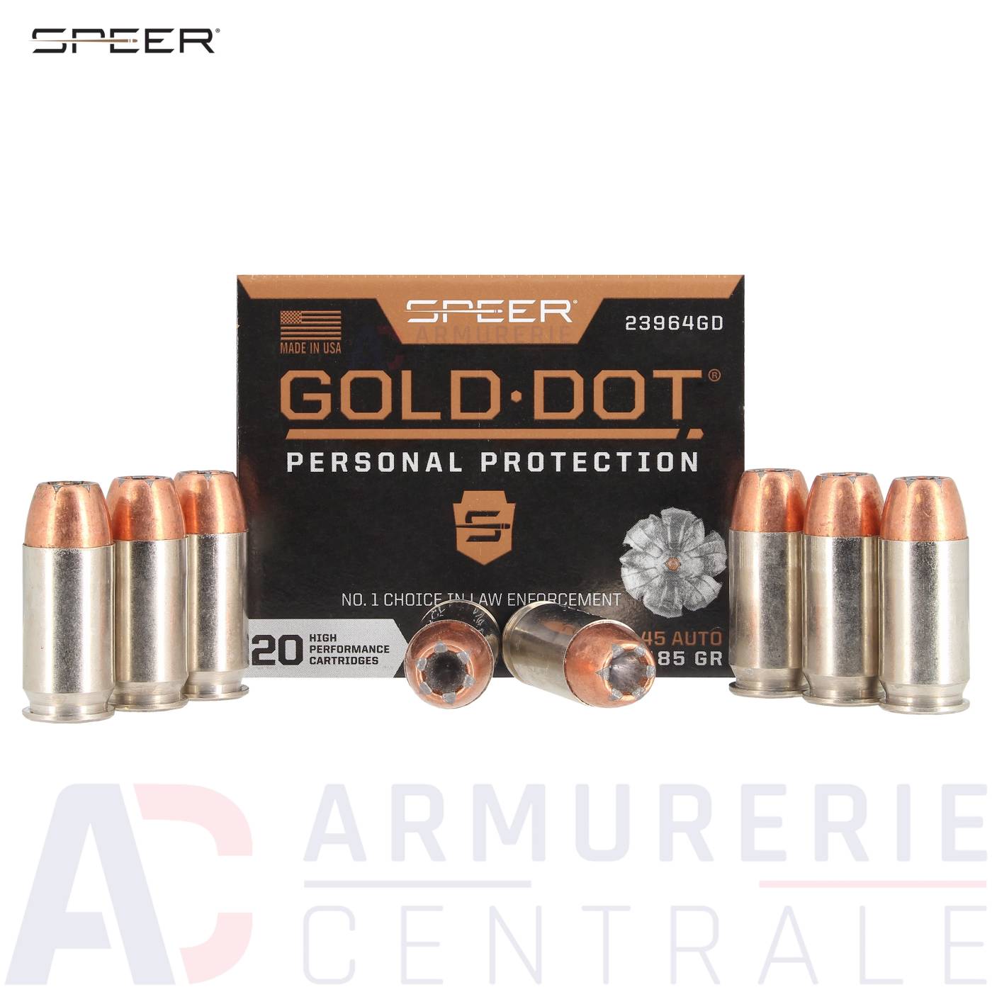 20 munitions Speer Gold Dot HP 180 grains - 45 ACP 20 munitions Speer Gold Dot HP 180 grains - 45 ACP