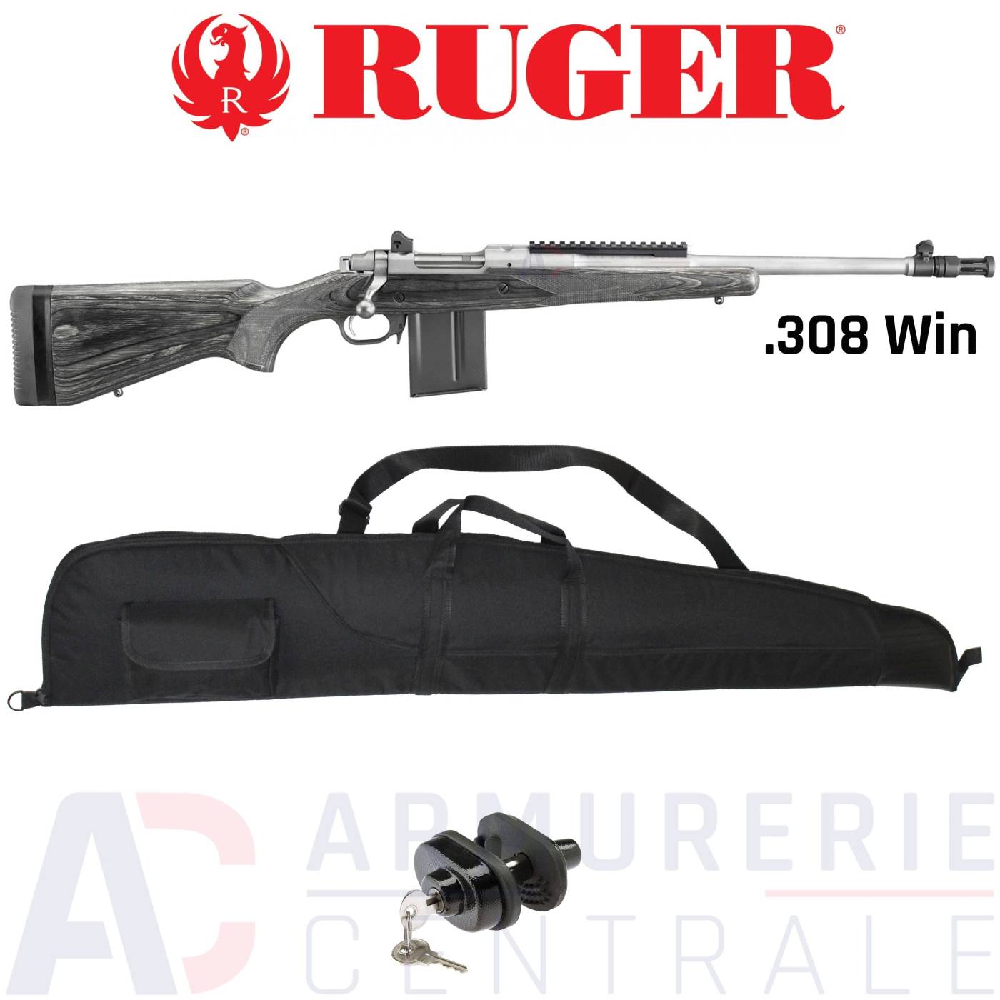 Carabine Ruger Gunsite Scout M77-GS lamellé inox - 308 Win Carabine Ruger Gunsite Scout M77-GS lamellé inox - 308 Win