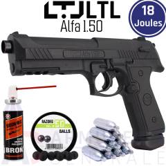 Pack pistolet balle caoutchouc LTL Alfa 1 .50 (18 joules)