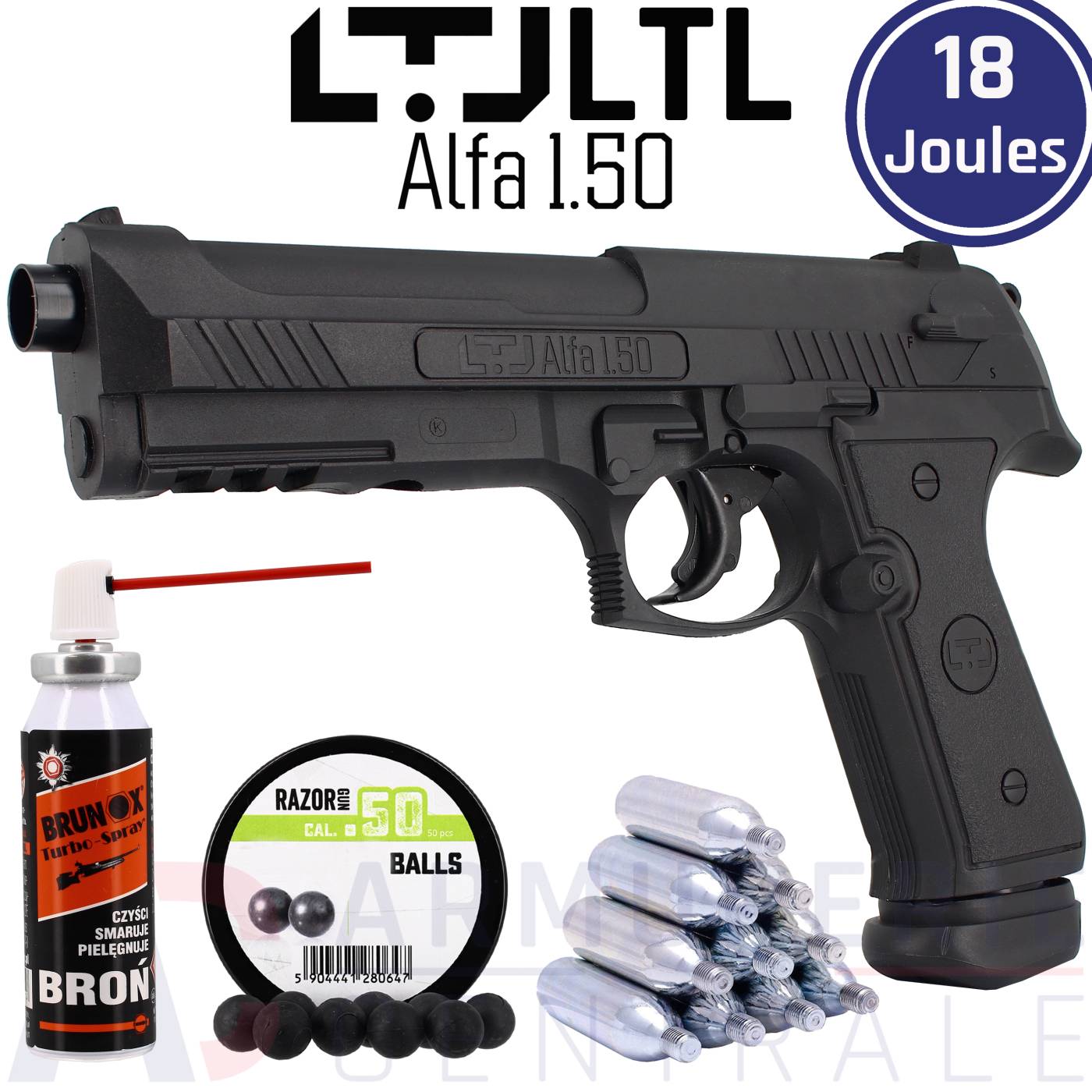 Pack pistolet balle caoutchouc LTL Alfa 1 .50 (18 joules) Pack pistolet balle caoutchouc LTL Alfa 1 .50 (18 joules)