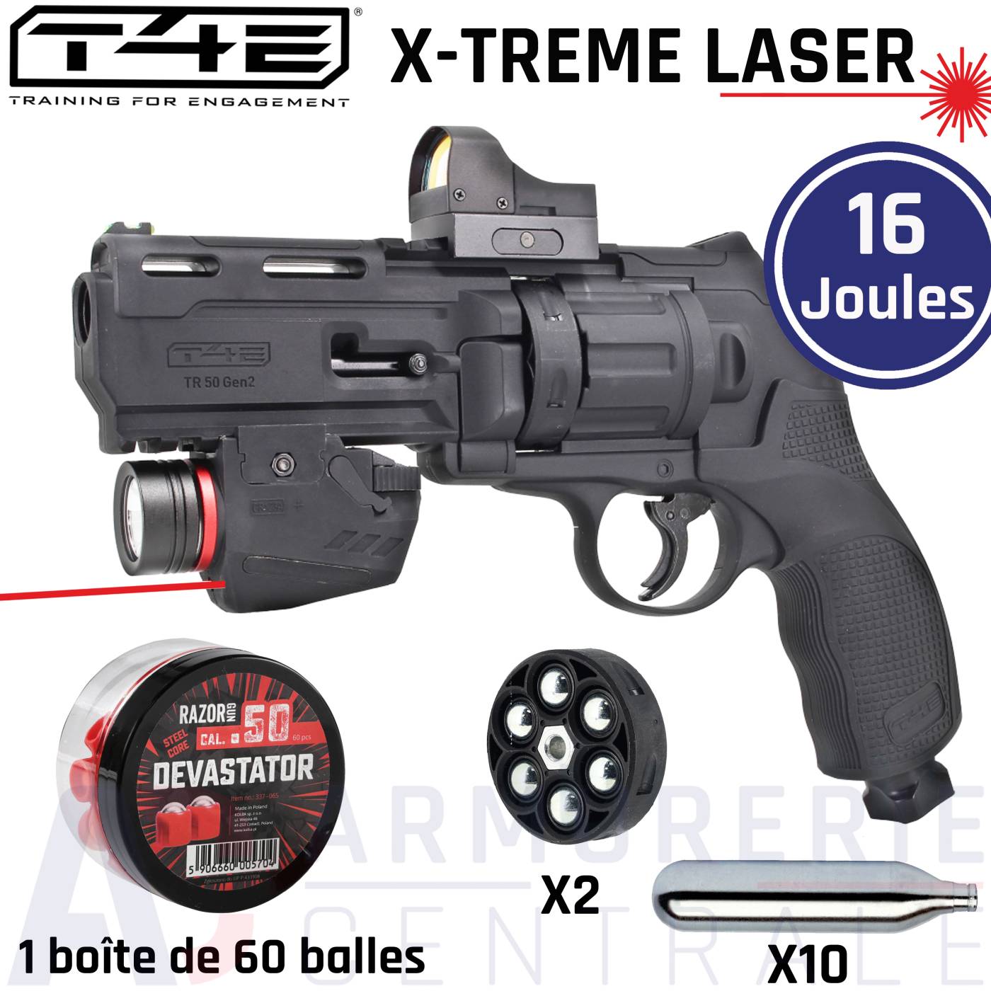 Pack Umarex T4E TR50 Gen2 X-TREME Laser (16 Joules)