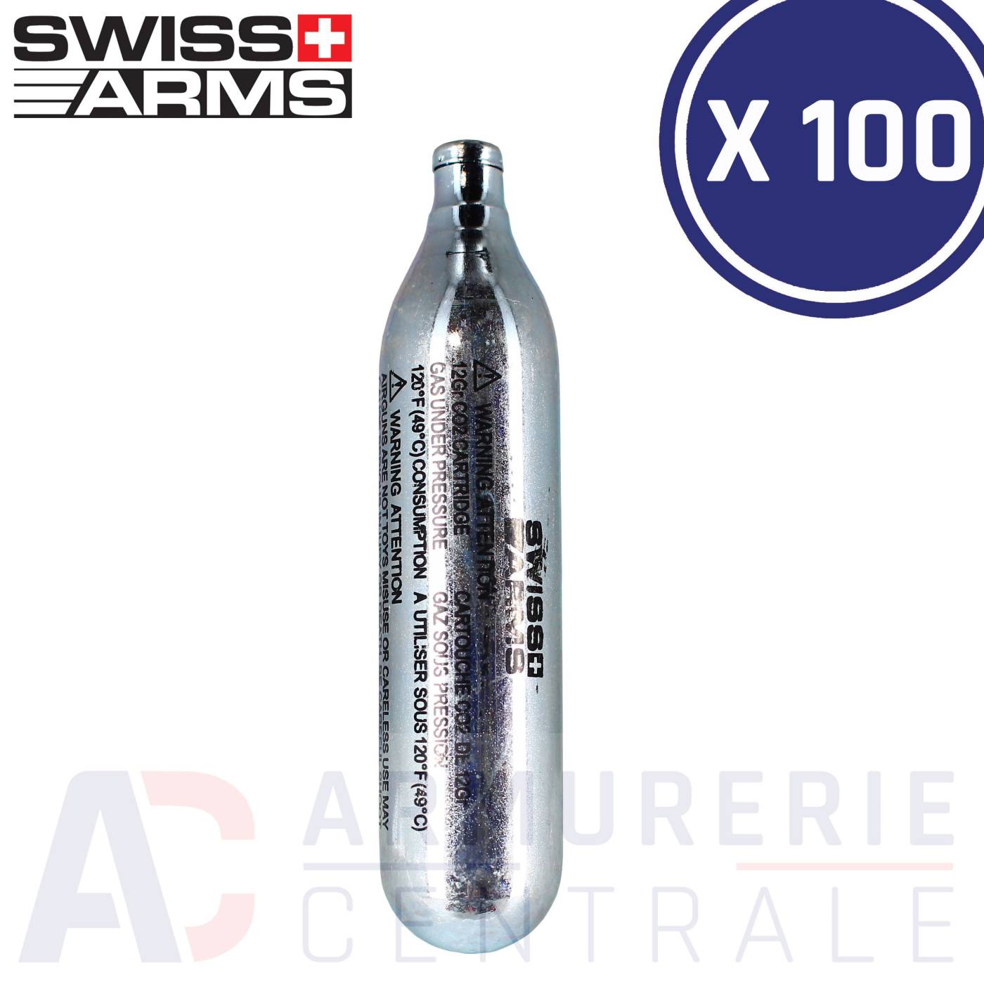Lot de 100 sparclettes CO2 Swiss Arms 12g Lot de 100 sparclettes CO2 Swiss Arms 12g