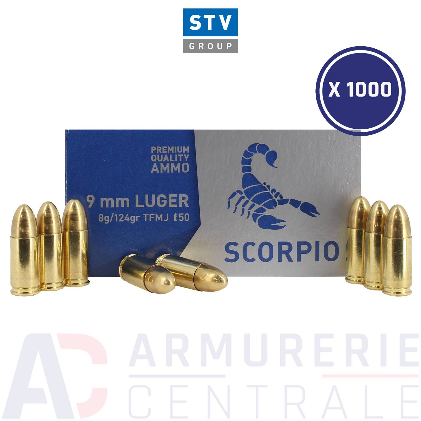 1000 cartouches STV Scorpio TFMJ LE 124 grains - 9x19 