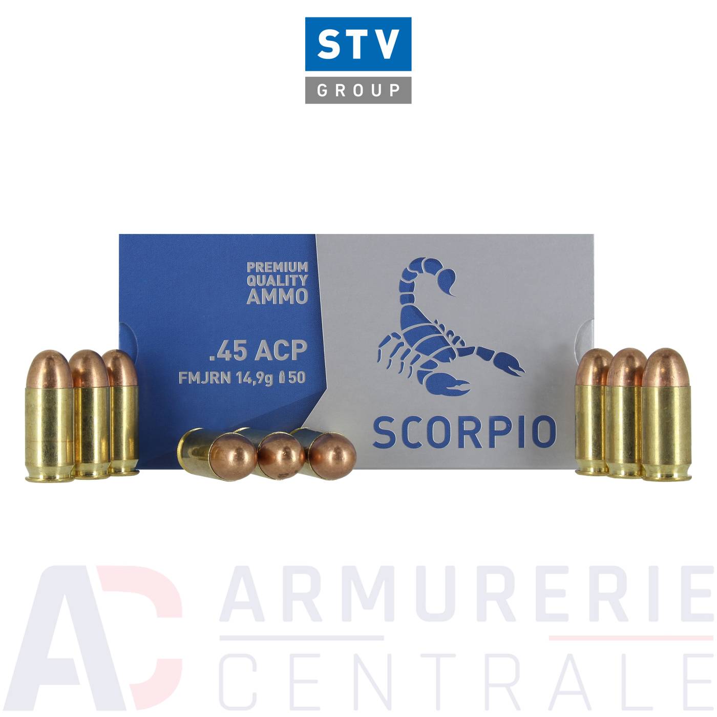 50 munitions STV Scorpio FMJ - 45 ACP (230gr) 50 munitions STV Scorpio FMJ - 45 ACP (230gr)