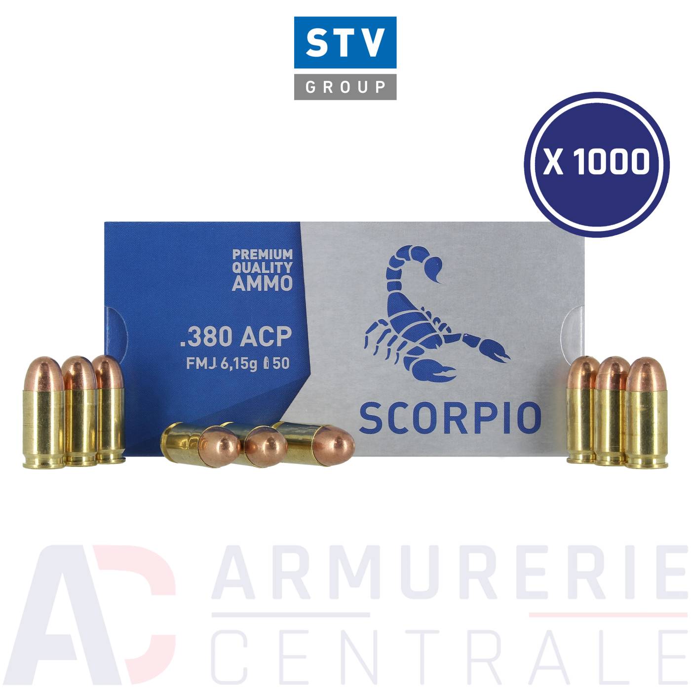 1000 munitions STV Scorpio FMJ - 380 ACP (92 Gr)