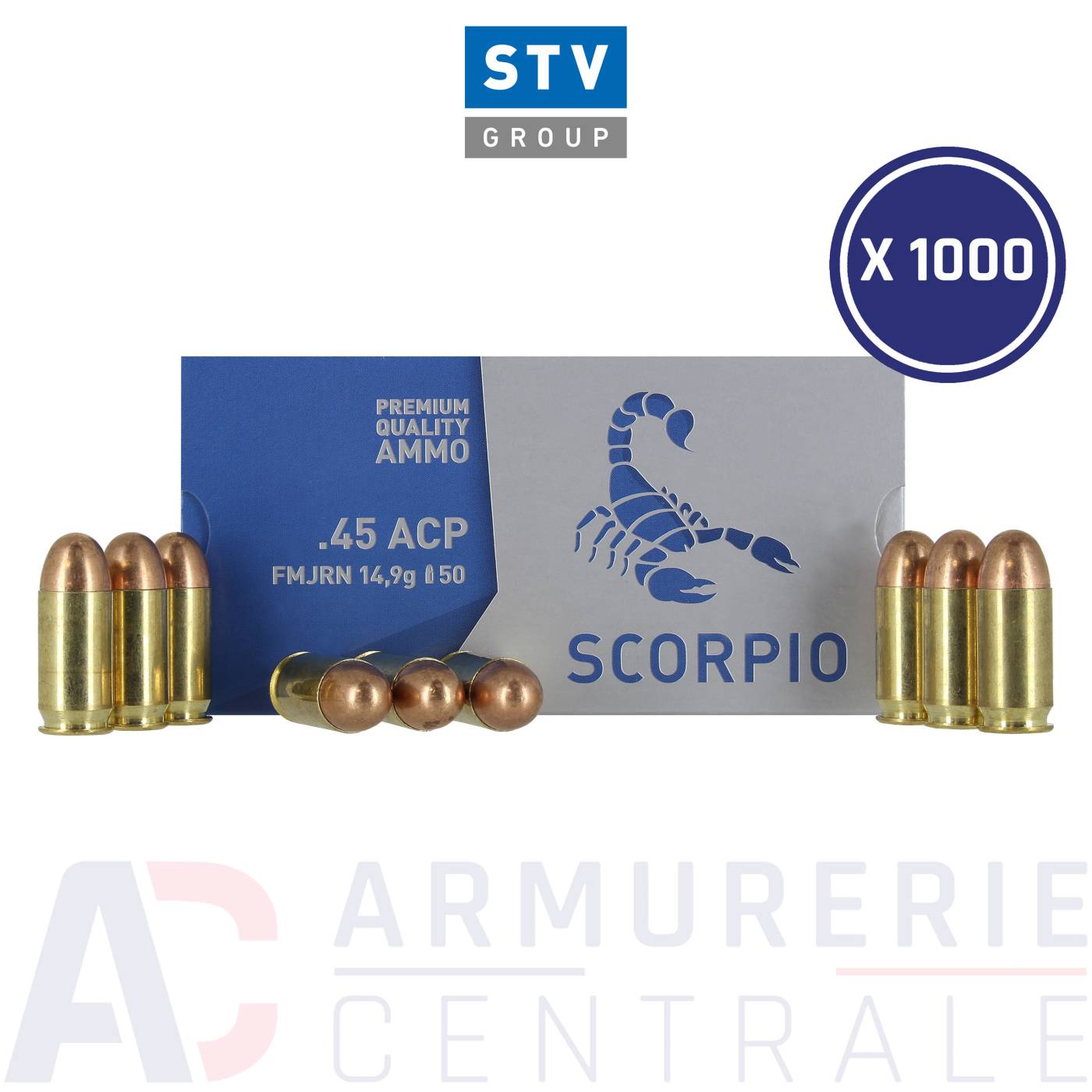 1000 munitions STV Scorpio FMJ - 45 ACP (230gr) 1000 munitions STV Scorpio FMJ - 45 ACP (230gr)