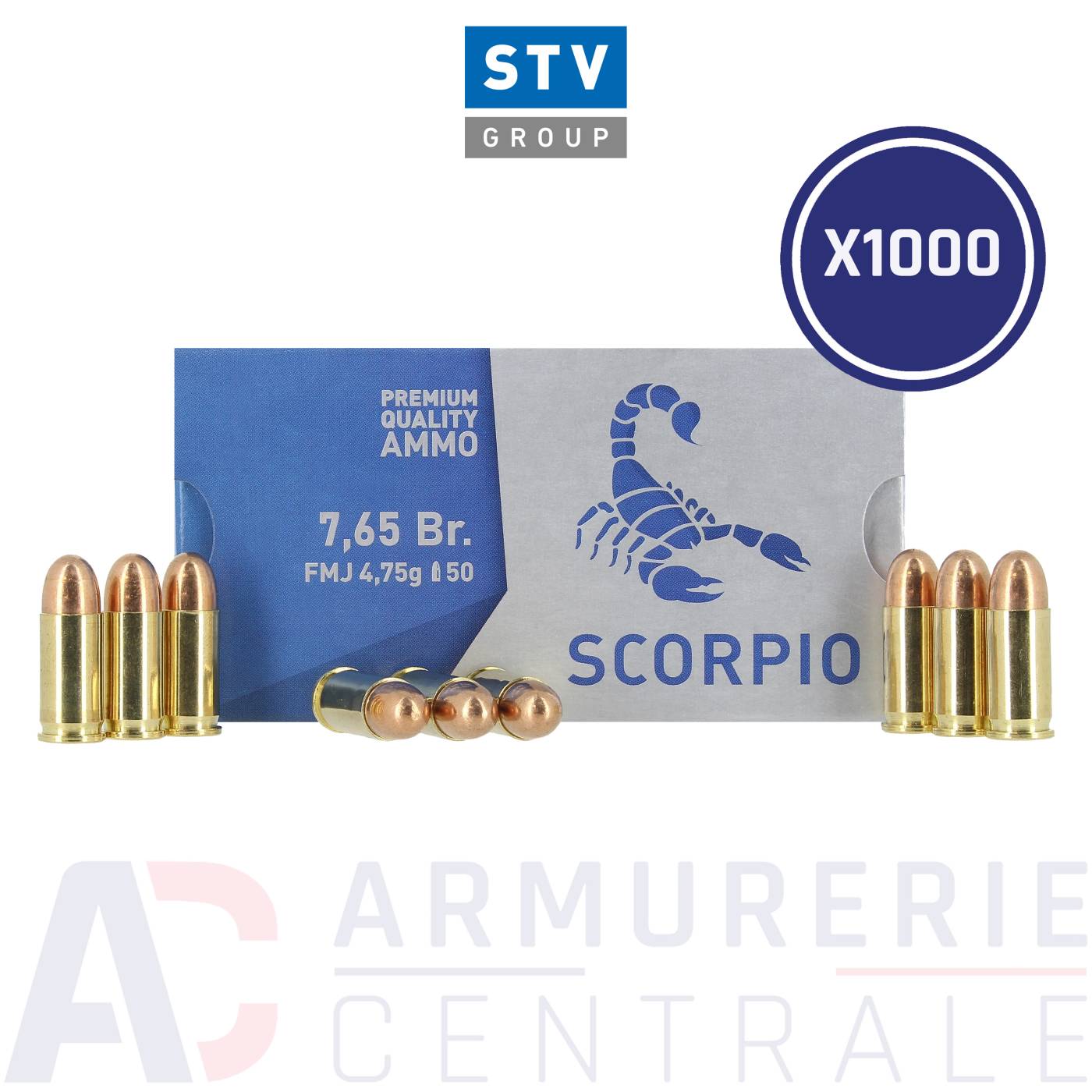1000 munitions STV Scorpio - 7.65 Browning /32 Auto 1000 munitions STV Scorpio - 7.65 Browning /32 Auto