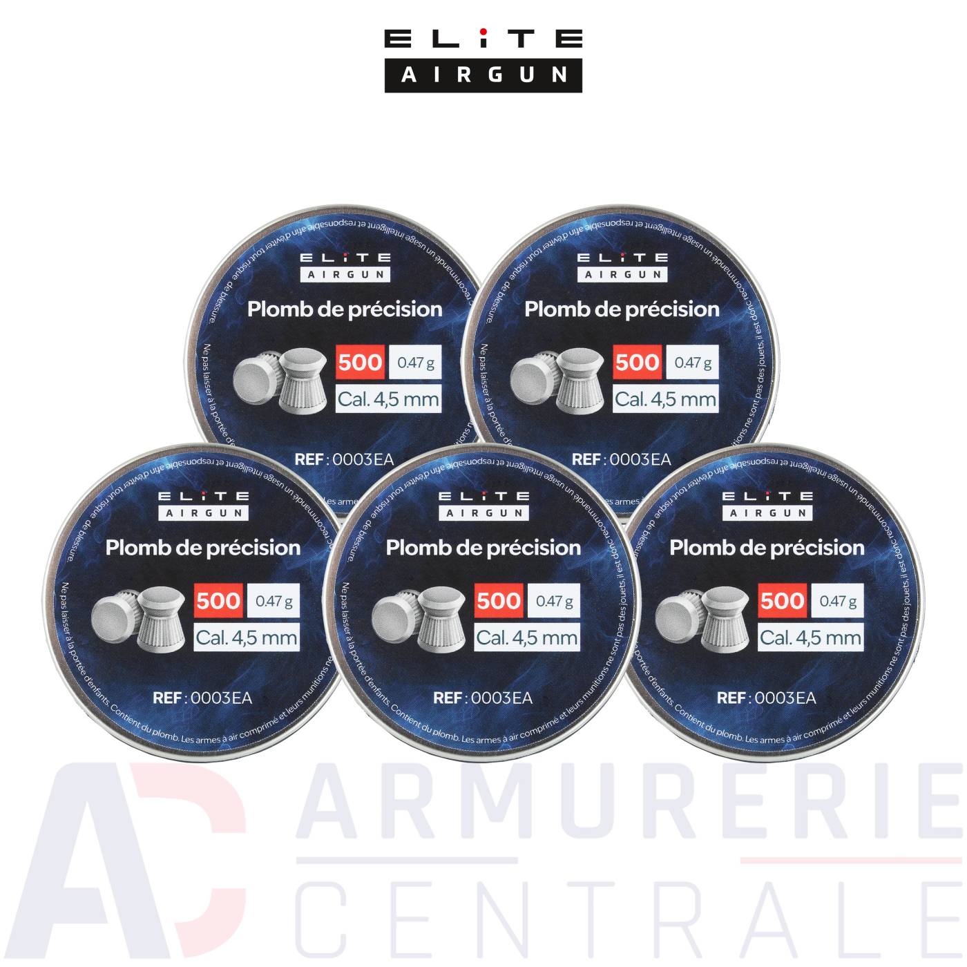 Pack 5 boites de 500 plombs plats Elite Airgun 4.5mm Pack 5 boites de 500 plombs plats Elite Airgun 4.5mm