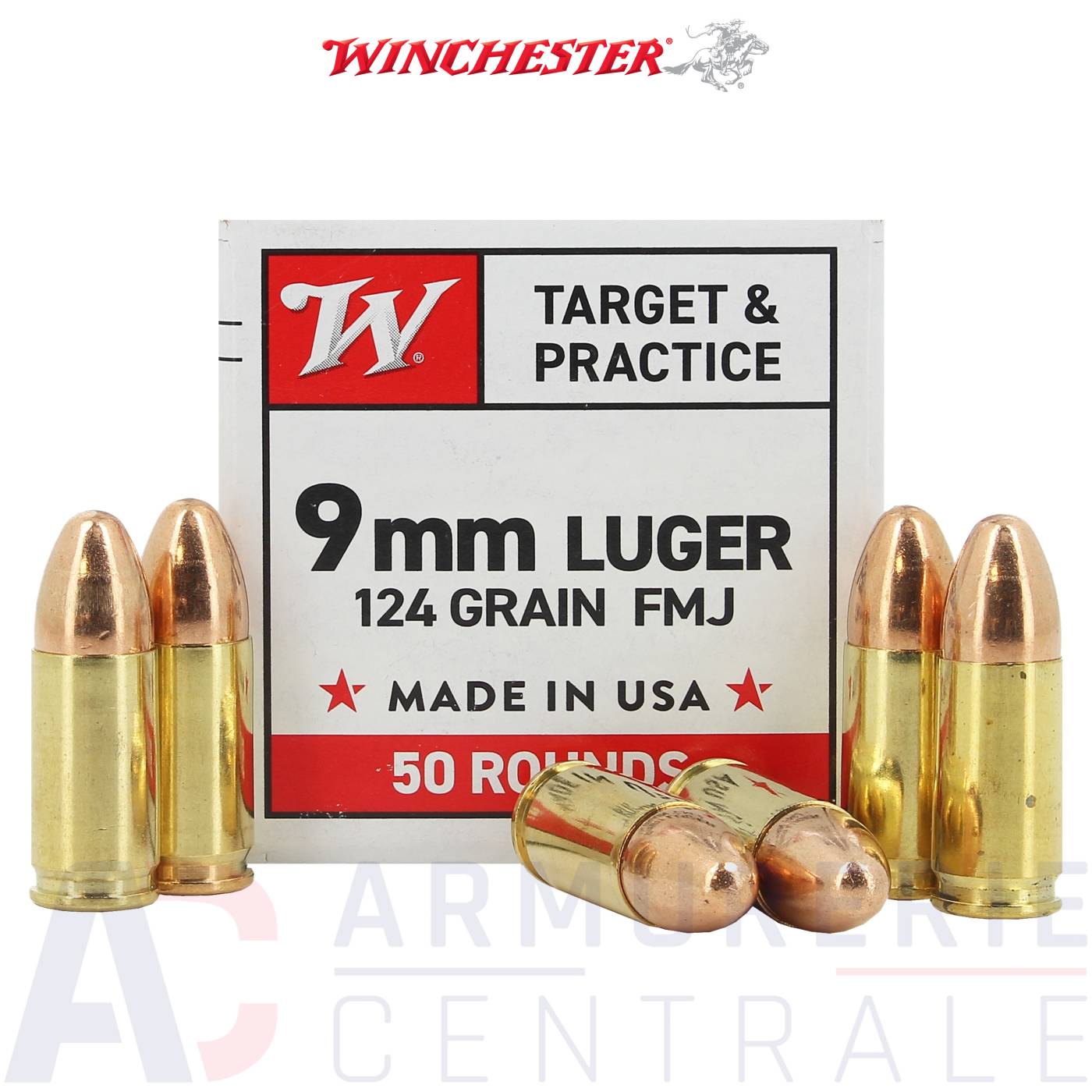 50 munitions Winchester Target & Practice FMJ 124 grains - 9x19 50 munitions Winchester Target & Practice FMJ 124 grains - 9x19