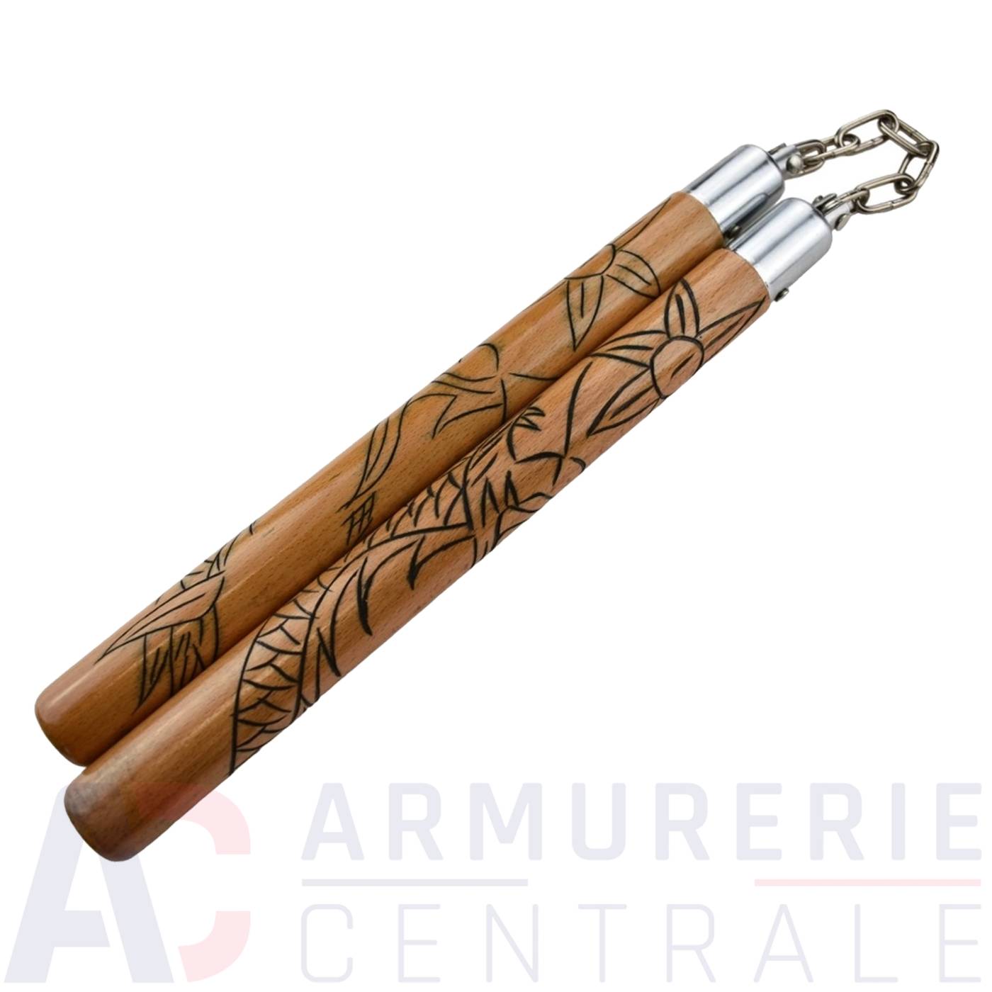 Nunchaku NS14 Bois de h&ecirc;tre grav&eacute;