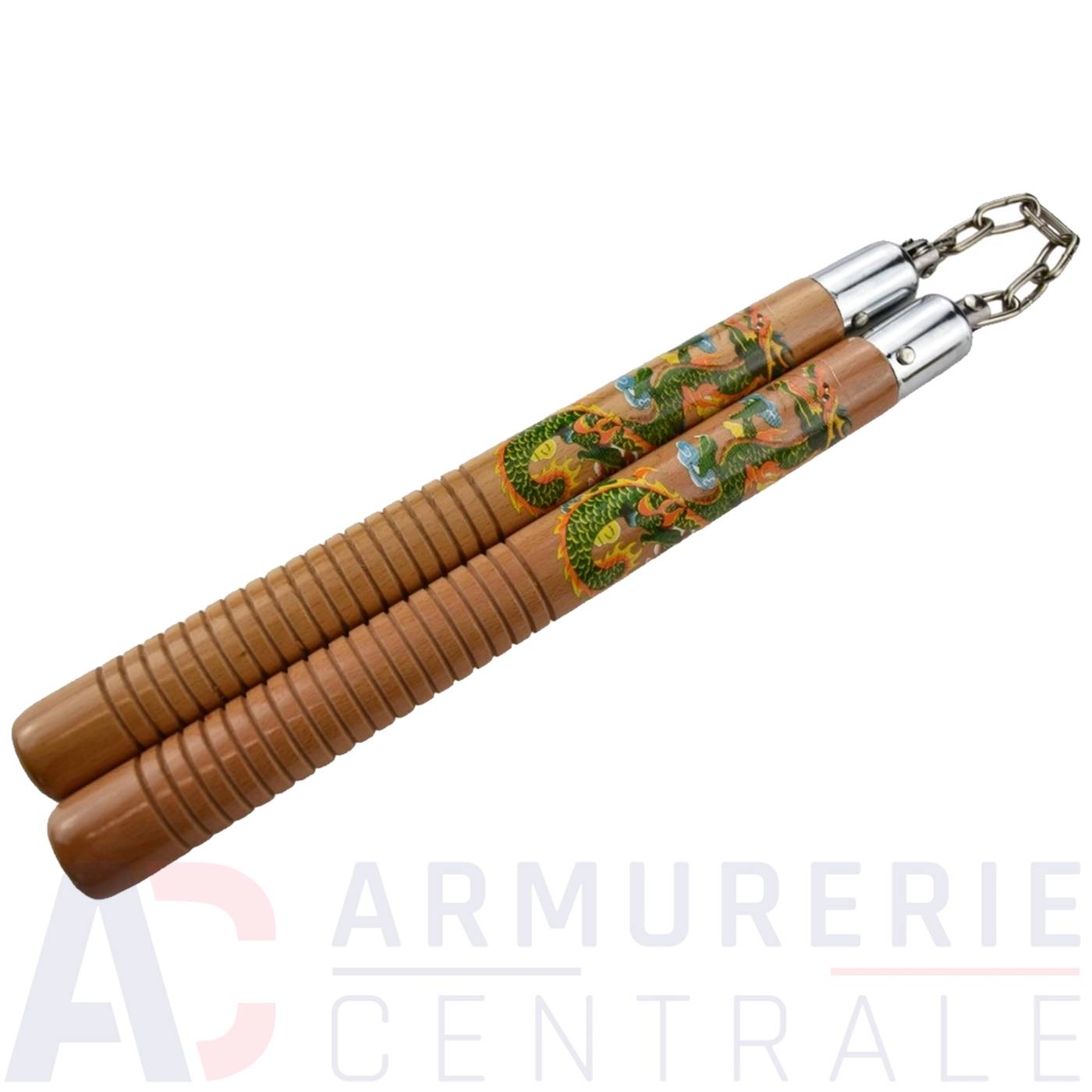 Nunchaku NS18 Bois Stri&eacute; S&eacute;rigraphie Dragon