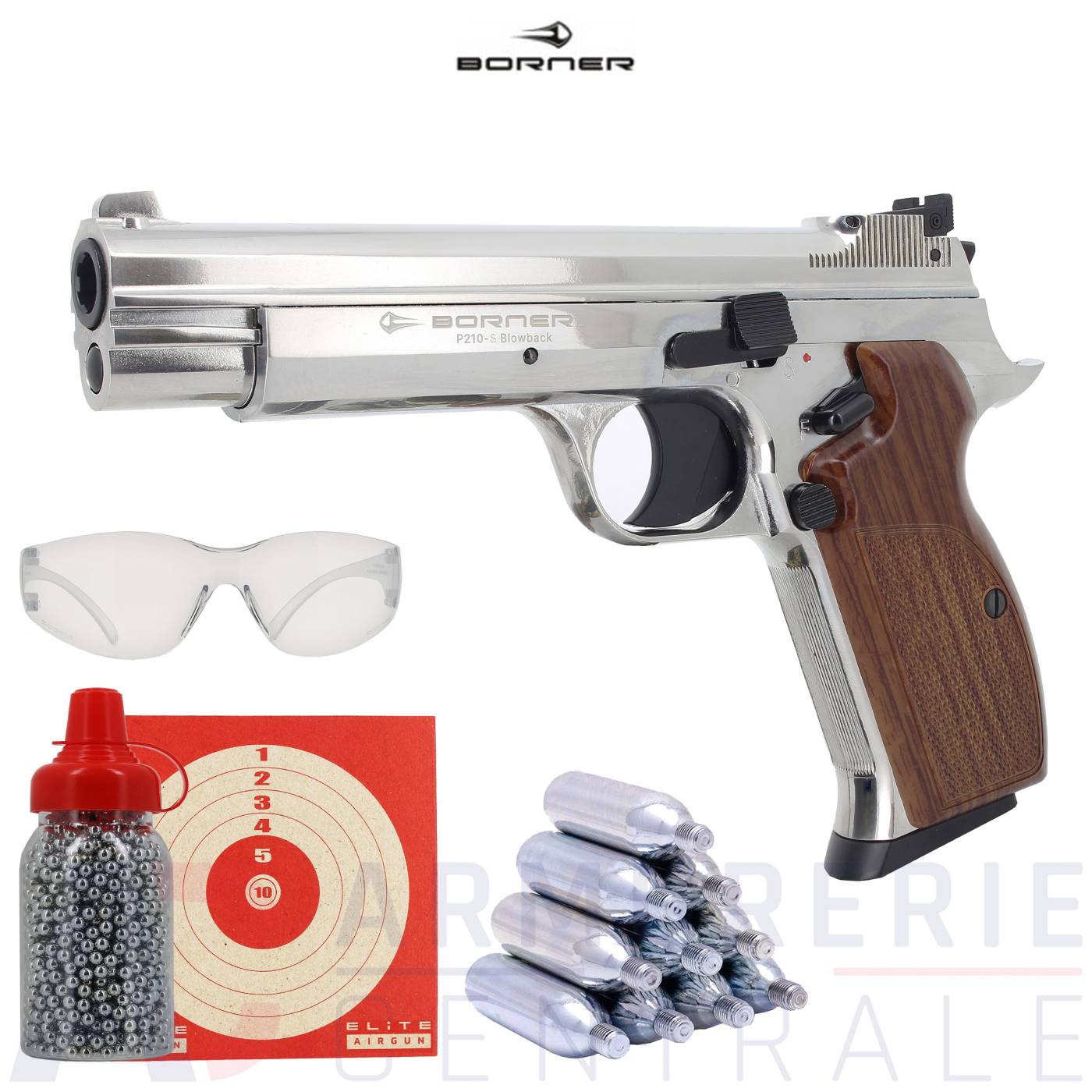 Pistolet à plomb Borner P210-S Blowback Silver - 4,5mm (3 J) Pistolet à plomb Borner P210-S Blowback Silver - 4,5mm (3 J)