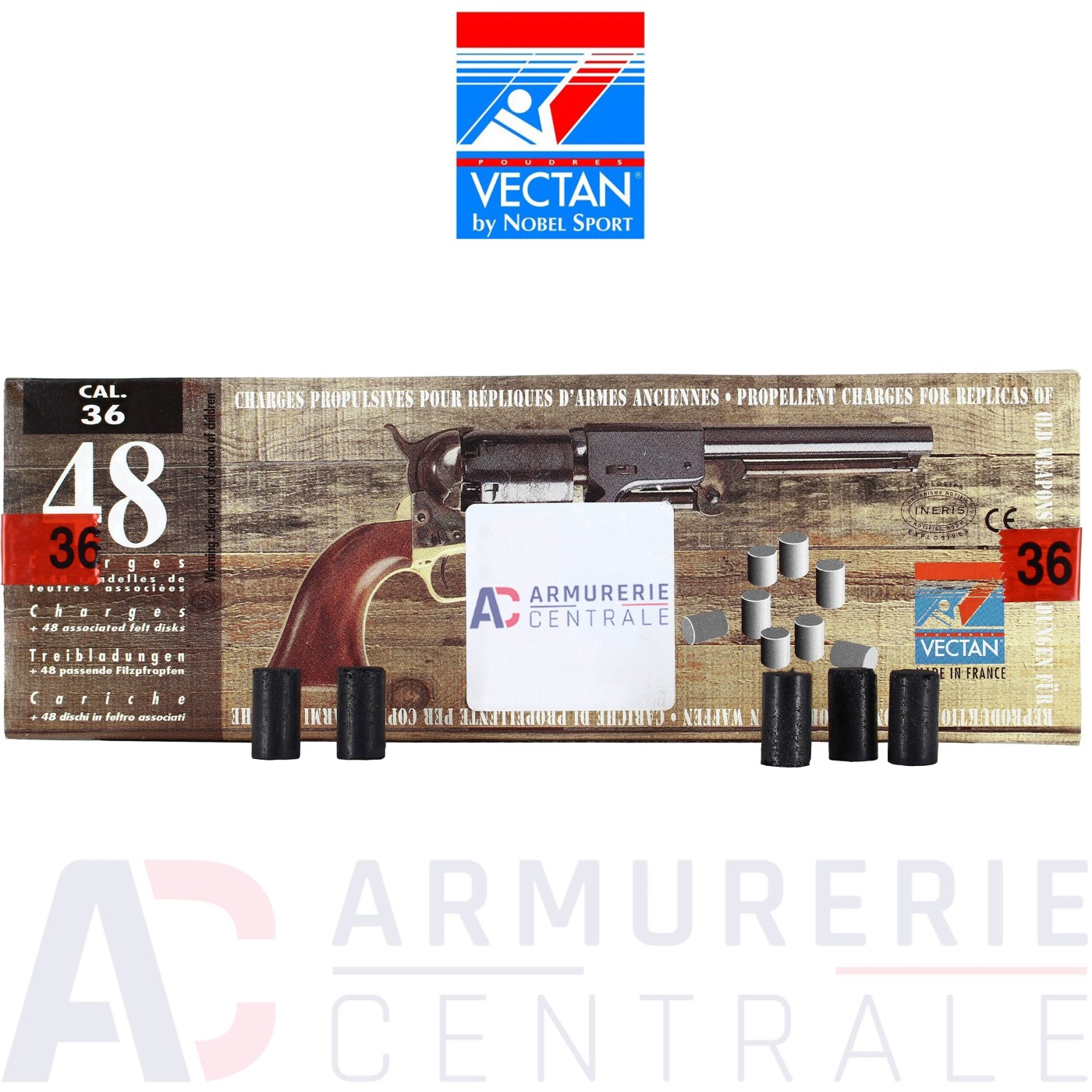 Tube de poudre Noire Vectan 48 + Bourre .36 Tube de poudre Noire Vectan 48 + Bourre .36