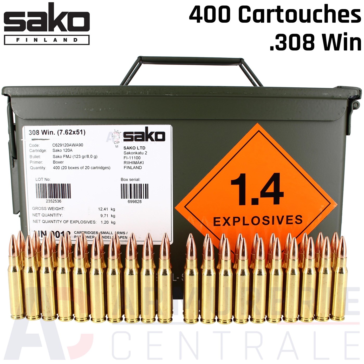400 Cartouches Sako militaire 123Gr - 308 Win 400 Cartouches Sako militaire 123Gr - 308 Win