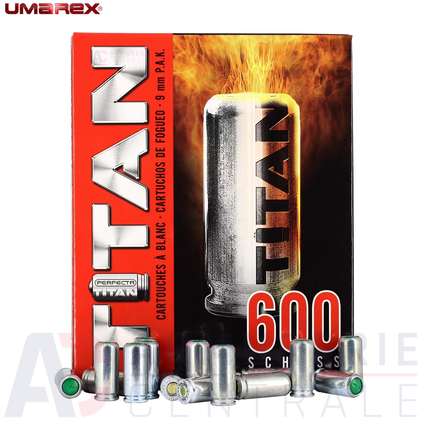 600 cartouches à blanc Titan 9mm PAK (pistolet) 600 cartouches à blanc Titan 9mm PAK (pistolet)