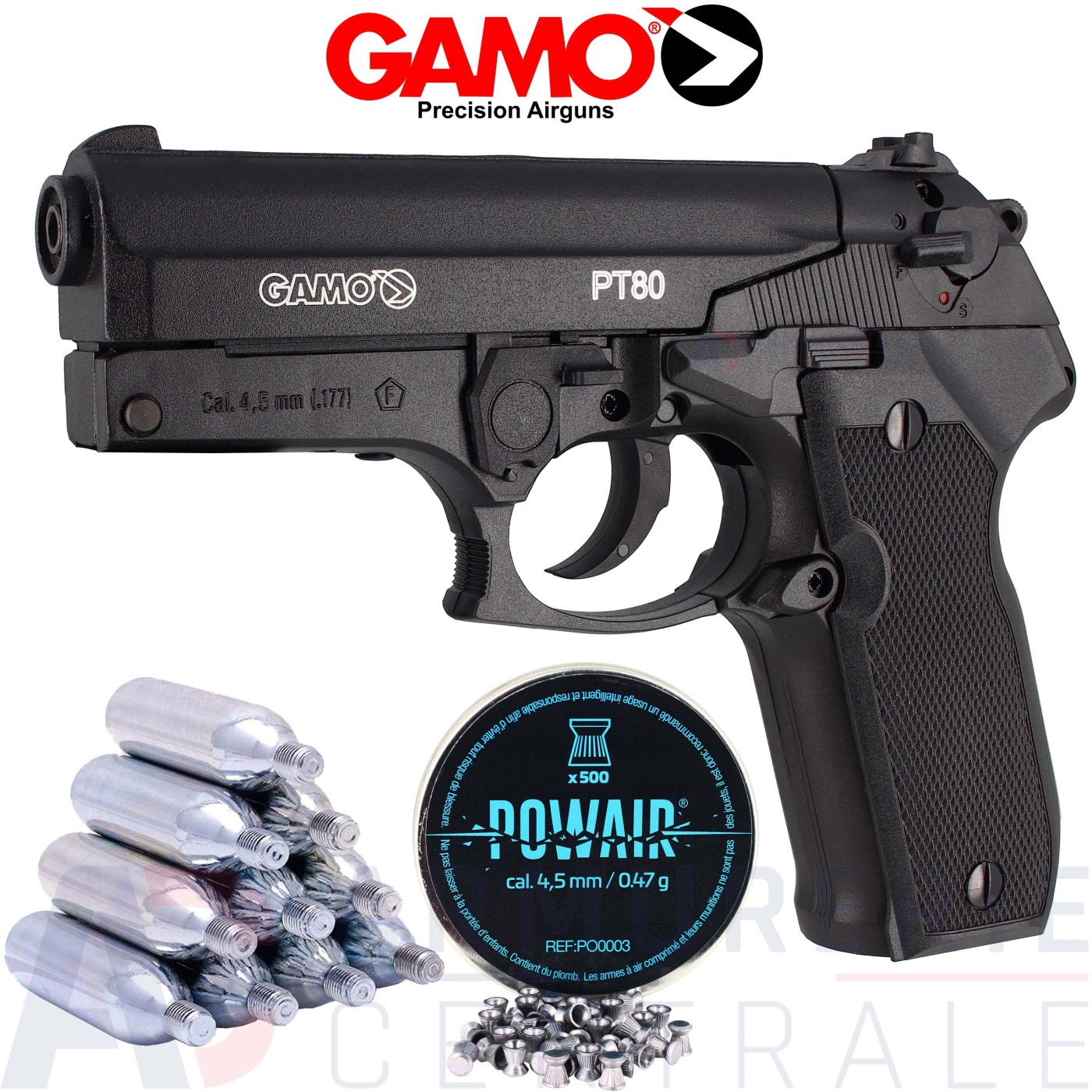 Pack pistolet Gamo PT80 CO2 (3.98 joules) Pack pistolet Gamo PT80 CO2 (3.98 joules)
