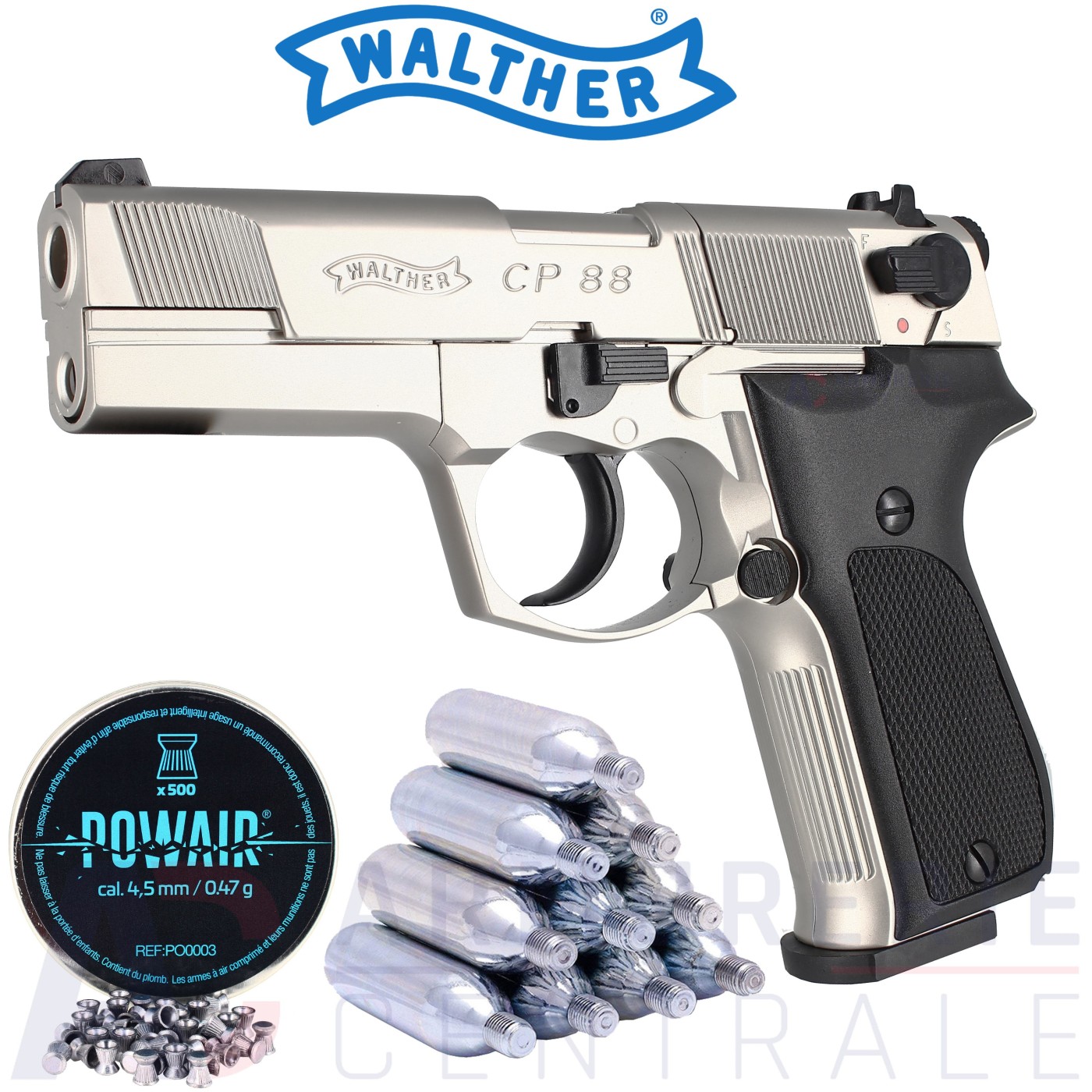 Pistolet Walther CP88 CO2 chrome 4.5 mm (3.5 joules) Pistolet Walther CP88 CO2 chrome 4.5 mm (3.5 joules)