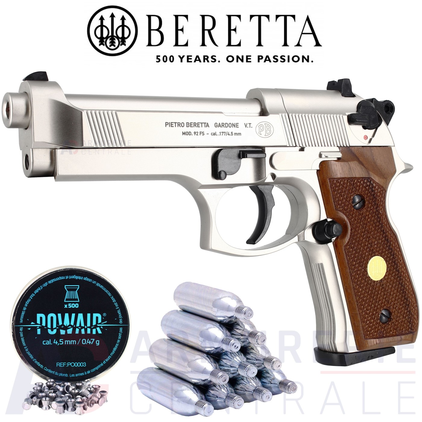 Beretta 92FS Nickel et bois CO2 4.5mm (3.5 joules)
