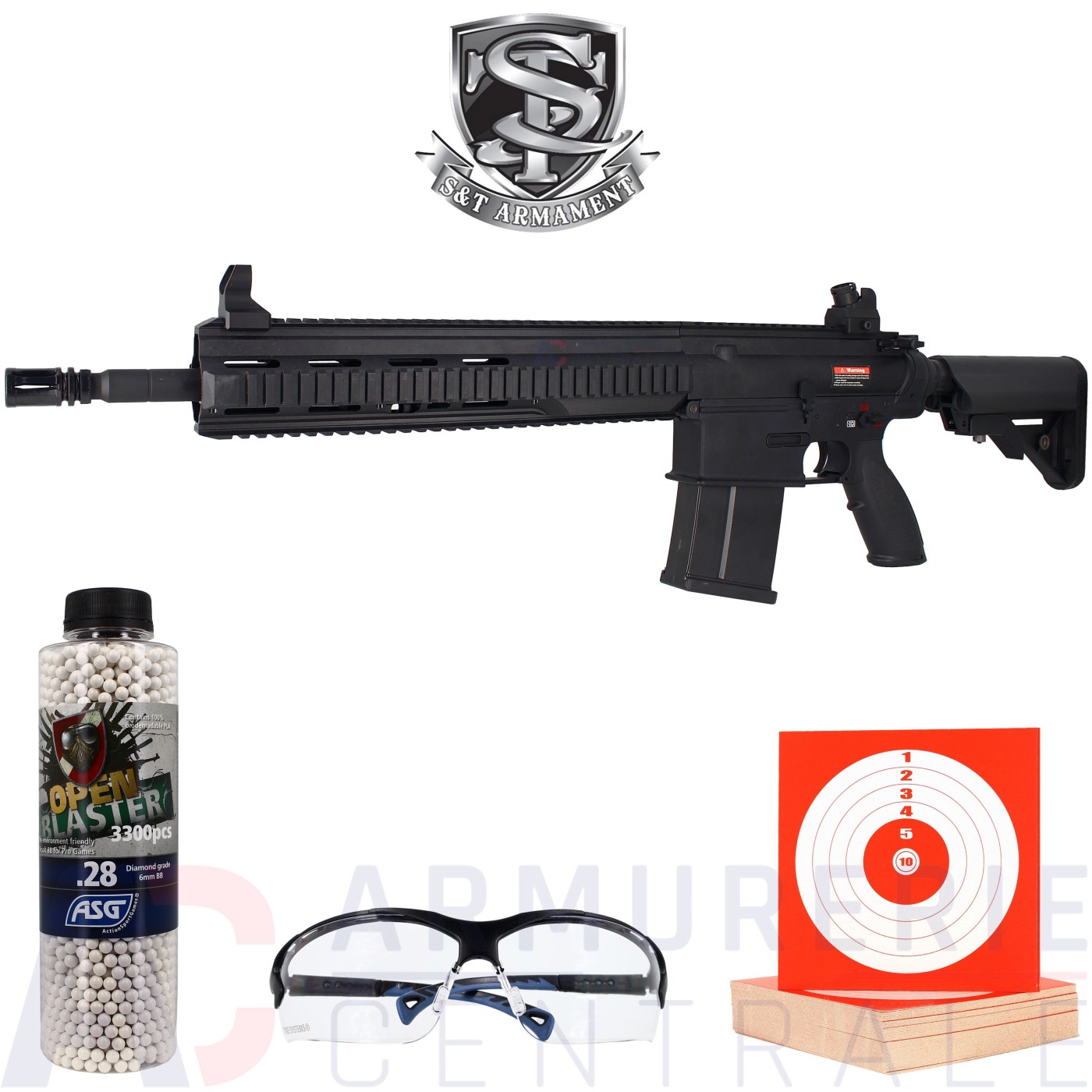 Pack Fusil S&T ST47D G2 AEG noir 6mm (1.2 Joule) Pack Fusil S&T ST47D G2 AEG noir 6mm (1.2 Joule)