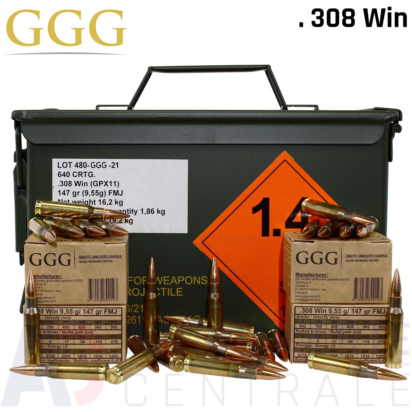 GGG Caisse 640 cartouches .308 Win 147gr GGG Caisse 640 cartouches .308 Win 147gr