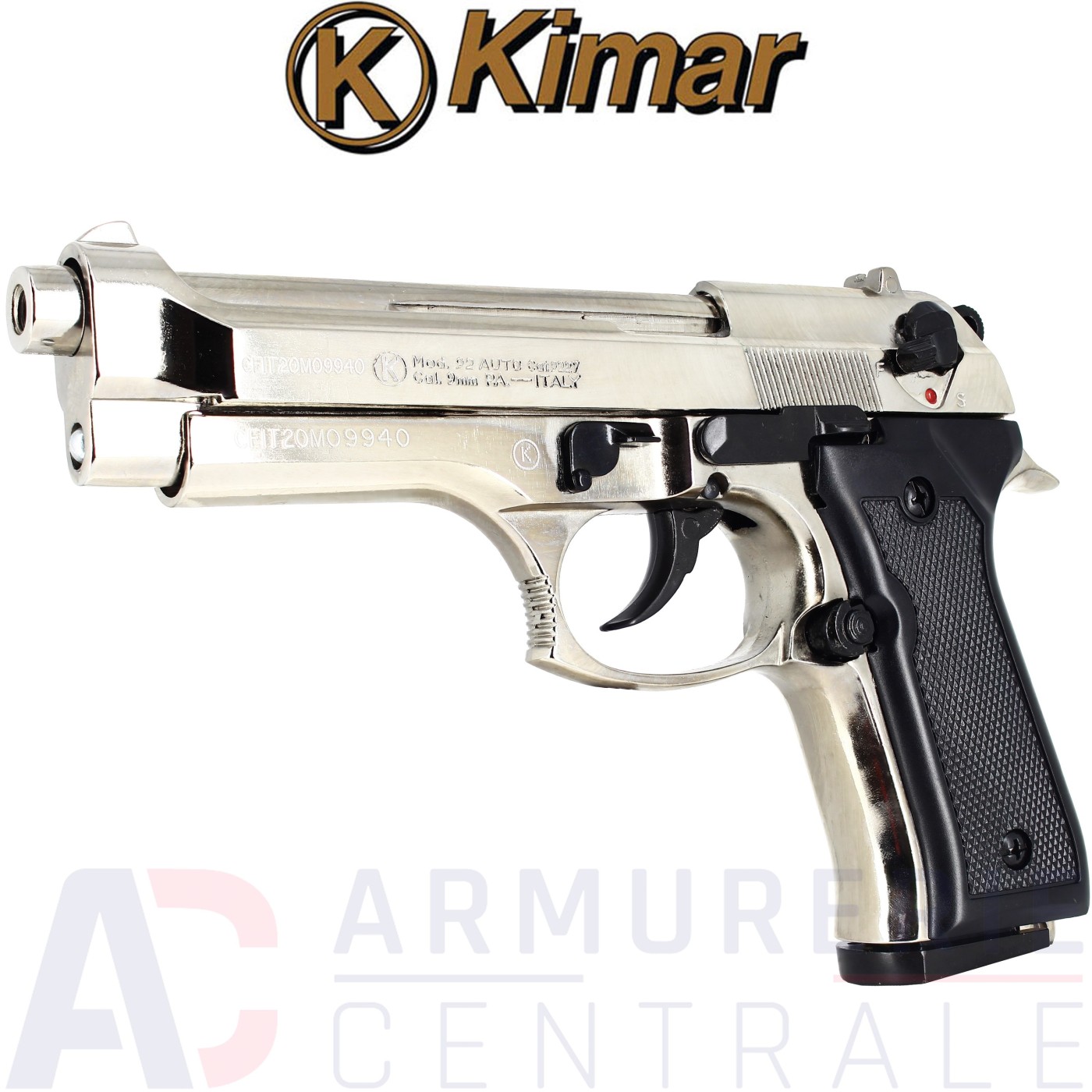 Pistolet Kimar 92 Auto chrom&eacute; Semi auto 9mm PAK