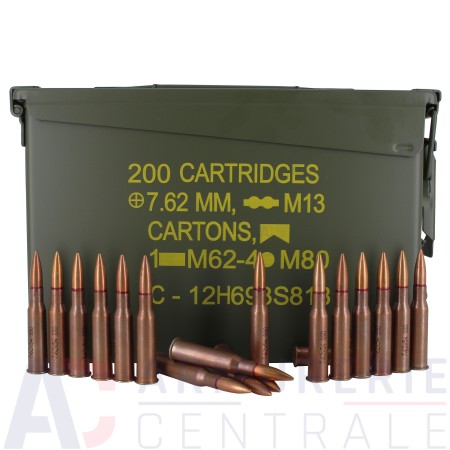 250 cartouches 7.62x54R avec caisse US M19A1 7.62