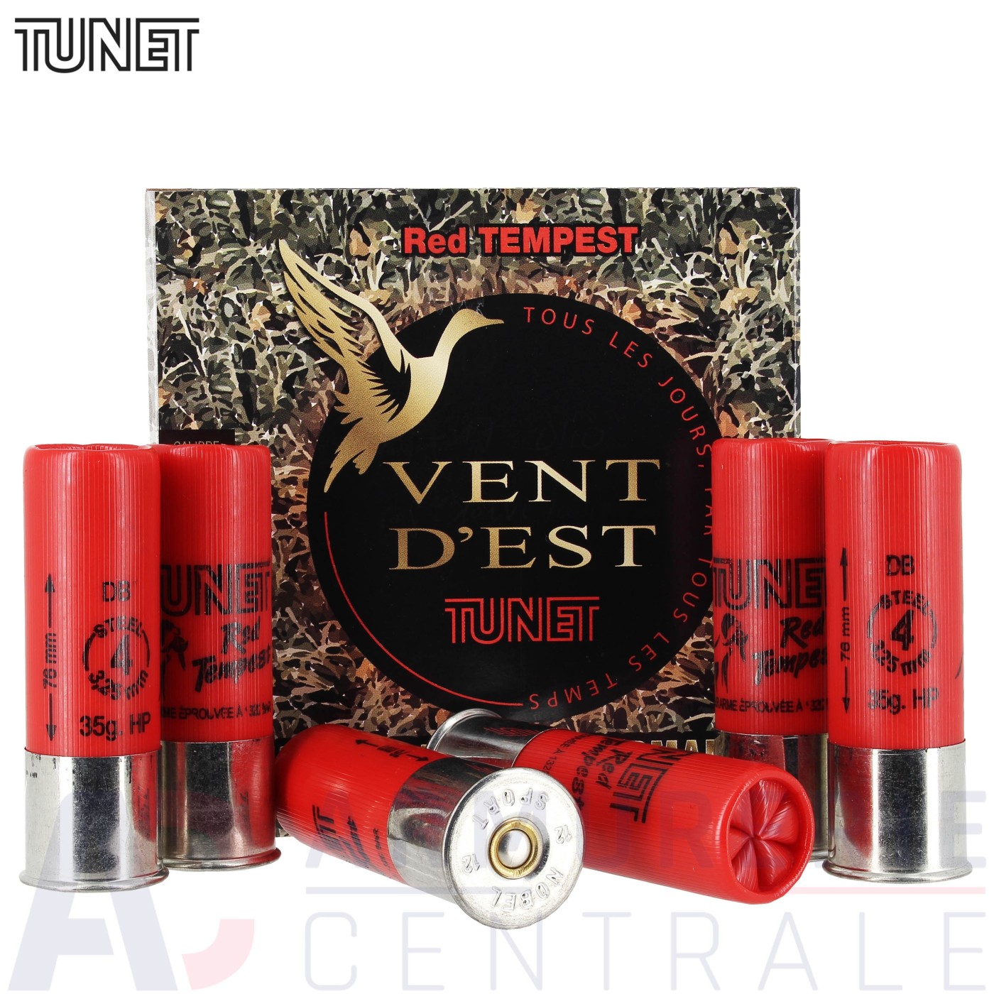 Boite de 25 cartouches Tunet Vent d'est Red Temest 35g 12/76 Boite de 25 cartouches Tunet Vent d'est Red Temest 35g 12/76