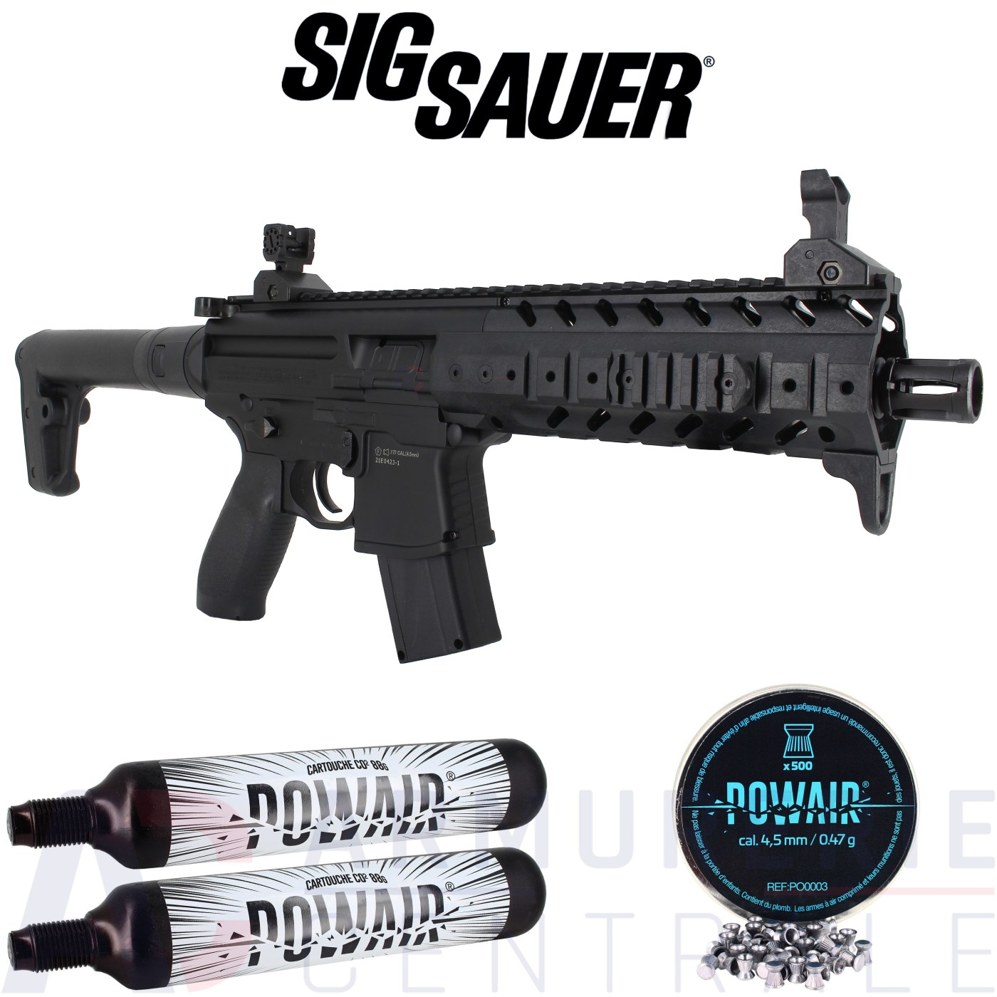 Pack Carabine Sig Sauer MPX CO2 88g 4.5mm (6.7 joules) Pack Carabine Sig Sauer MPX CO2 88g 4.5mm (6.7 joules)